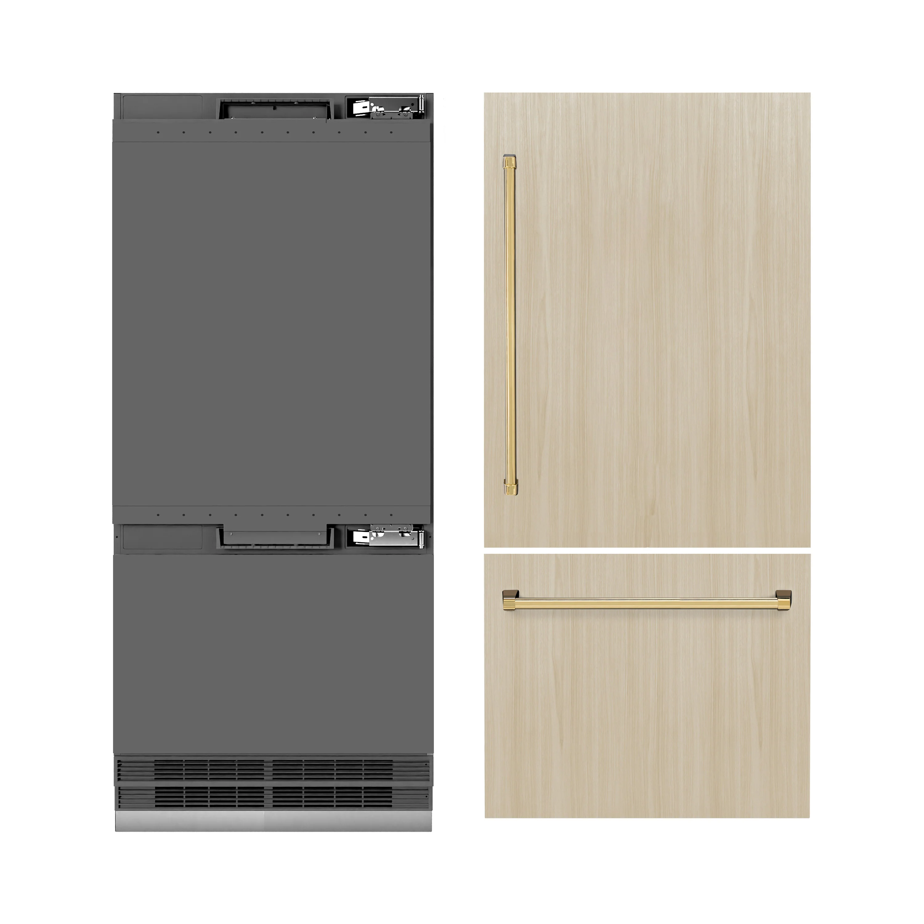 ZLINE Autograph Edition 36 in. 19.8 cu. ft. Panel Ready Built-In Bottom Freezer Refrigerator with Water Dispenser and Ice Maker with Graphite Gray Interior and Polished Gold Accents (GRBITZ-36-G) - Image 5