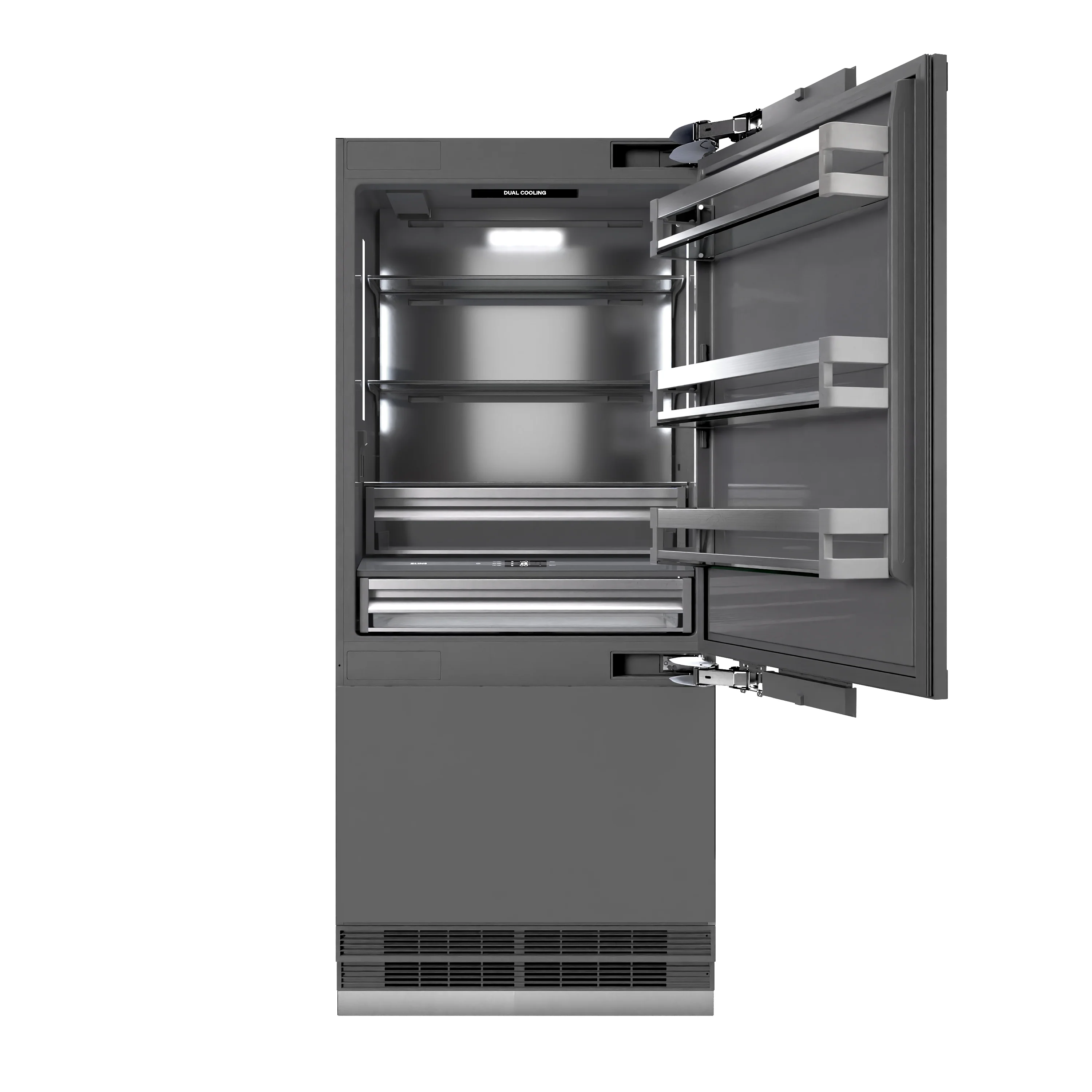 ZLINE Autograph Edition 36 in. 19.8 cu. ft. Panel Ready Built-In Bottom Freezer Refrigerator with Water Dispenser and Ice Maker with Graphite Gray Interior and Polished Gold Accents (GRBITZ-36-G) - Image 7