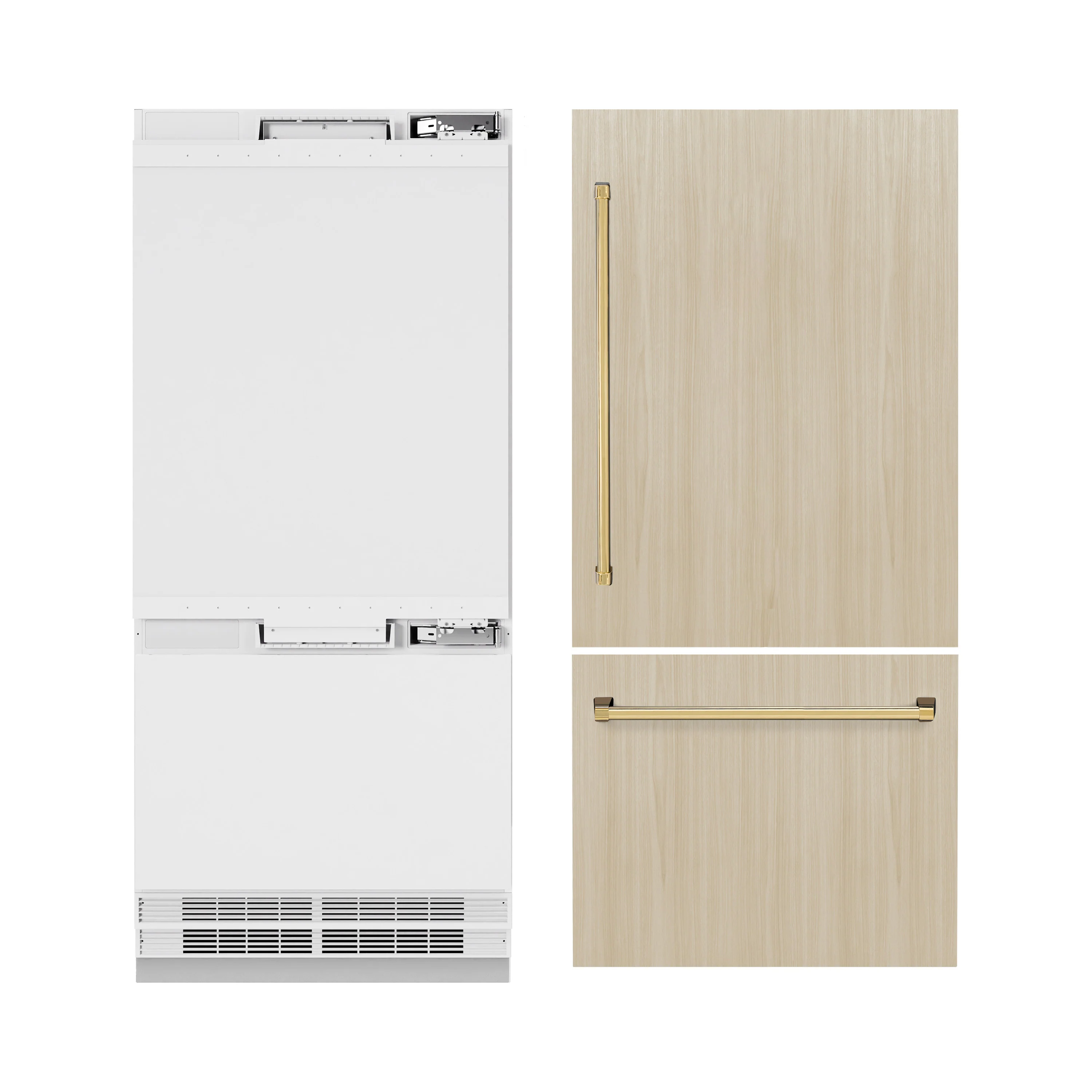 ZLINE Autograph Edition 36 in. 19.8 cu. ft. Panel Ready Built-In Bottom Freezer Refrigerator with Water Dispenser and Ice Maker with Polished Gold Accents (RBITZ-36-G) - Image 4