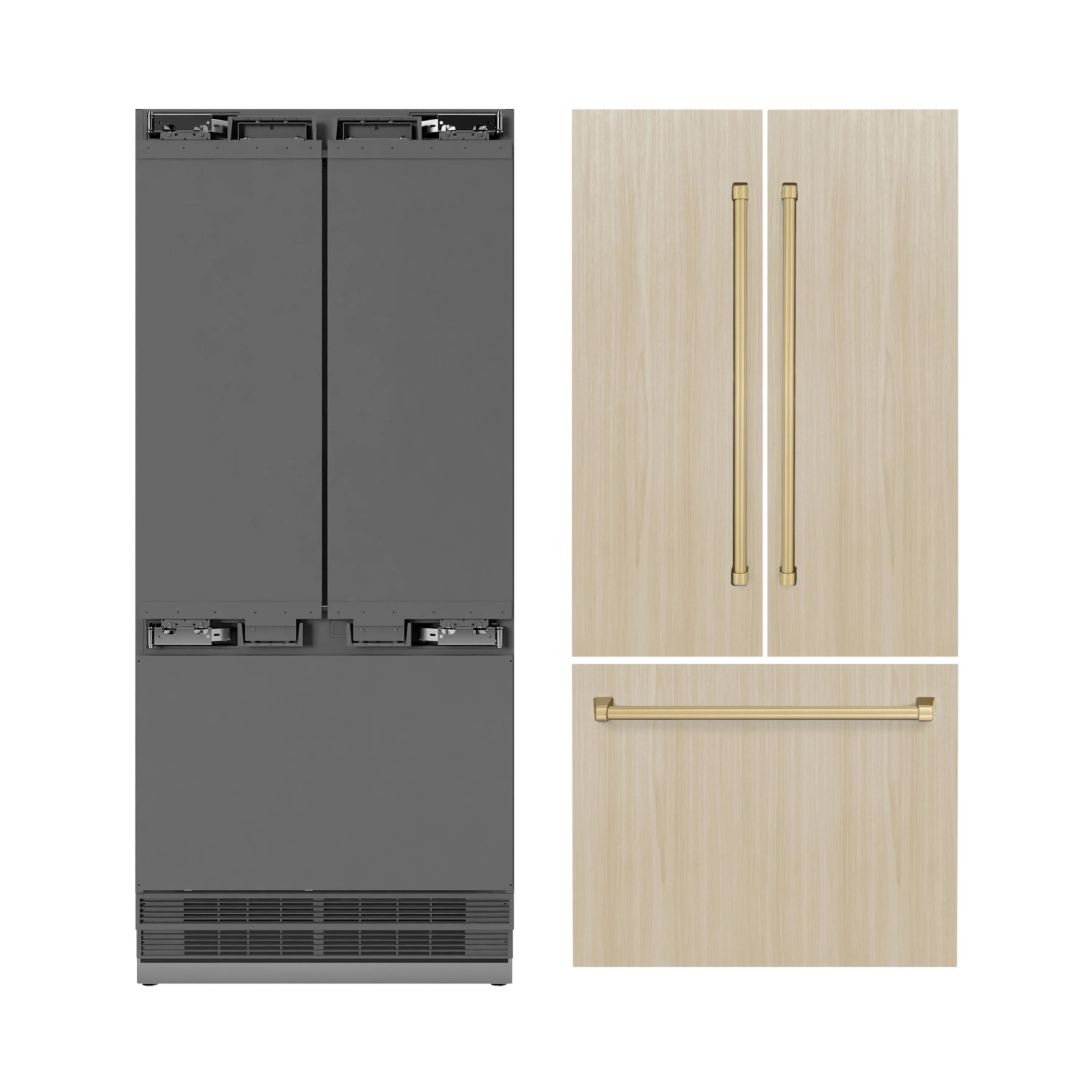 ZLINE Autograph Edition 36 in. 19.6 cu. ft. Panel Ready French Door Built-In Bottom Freezer Refrigerator with Water Dispenser and Ice Maker with Stainless Steel Interior and Champagne Bronze Accents (SRBIVZ-36-CB) - Image 7
