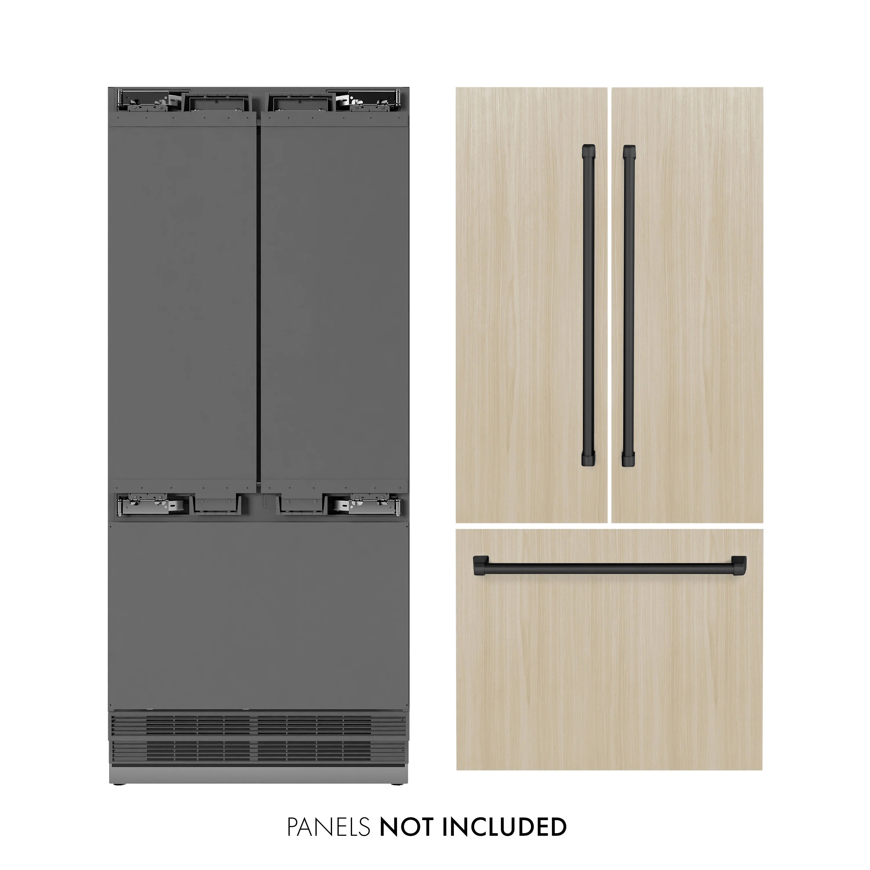 ZLINE Autograph Edition 36 in. 19.6 cu. ft. Panel Ready French Door Built-In Bottom Freezer Refrigerator with Water Dispenser and Ice Maker with Stainless Steel Interior and Matte Black Accents (SRBIVZ-36-MB) - Image 2