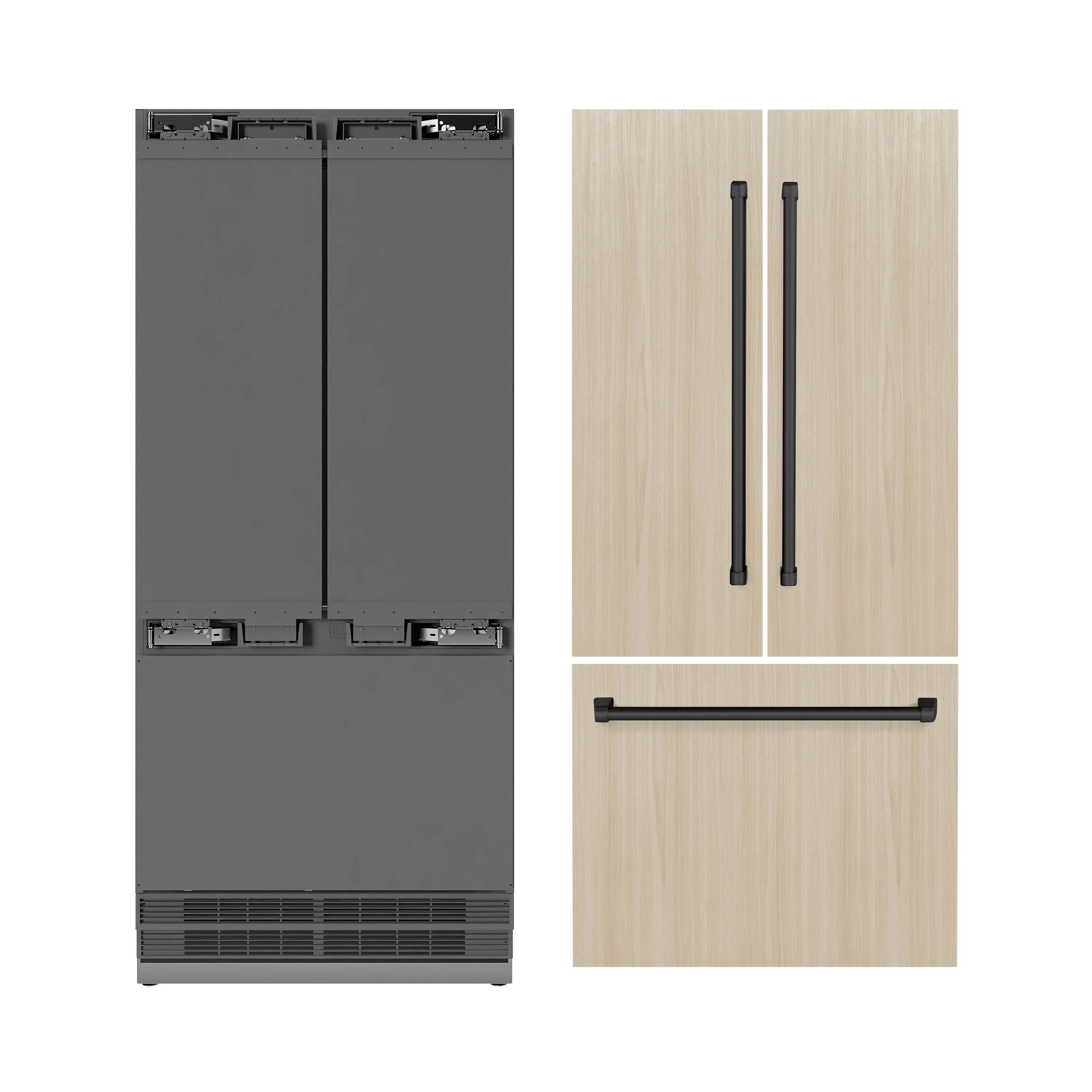 ZLINE Autograph Edition 36 in. 19.6 cu. ft. Panel Ready French Door Built-In Bottom Freezer Refrigerator with Water Dispenser and Ice Maker with Stainless Steel Interior and Matte Black Accents (SRBIVZ-36-MB) - Image 3
