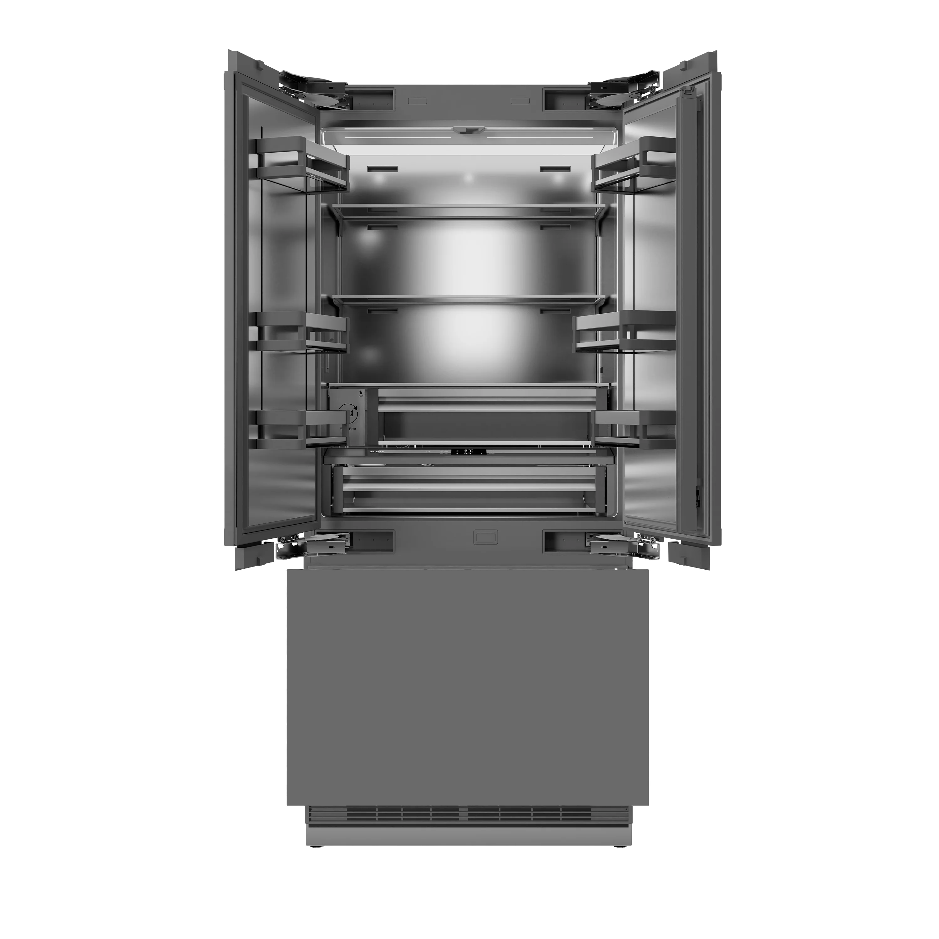 ZLINE Autograph Edition 36 in. 19.6 cu. ft. Panel Ready French Door Built-In Bottom Freezer Refrigerator with Water Dispenser and Ice Maker with Stainless Steel Interior and Matte Black Accents (SRBIVZ-36-MB) - Image 7