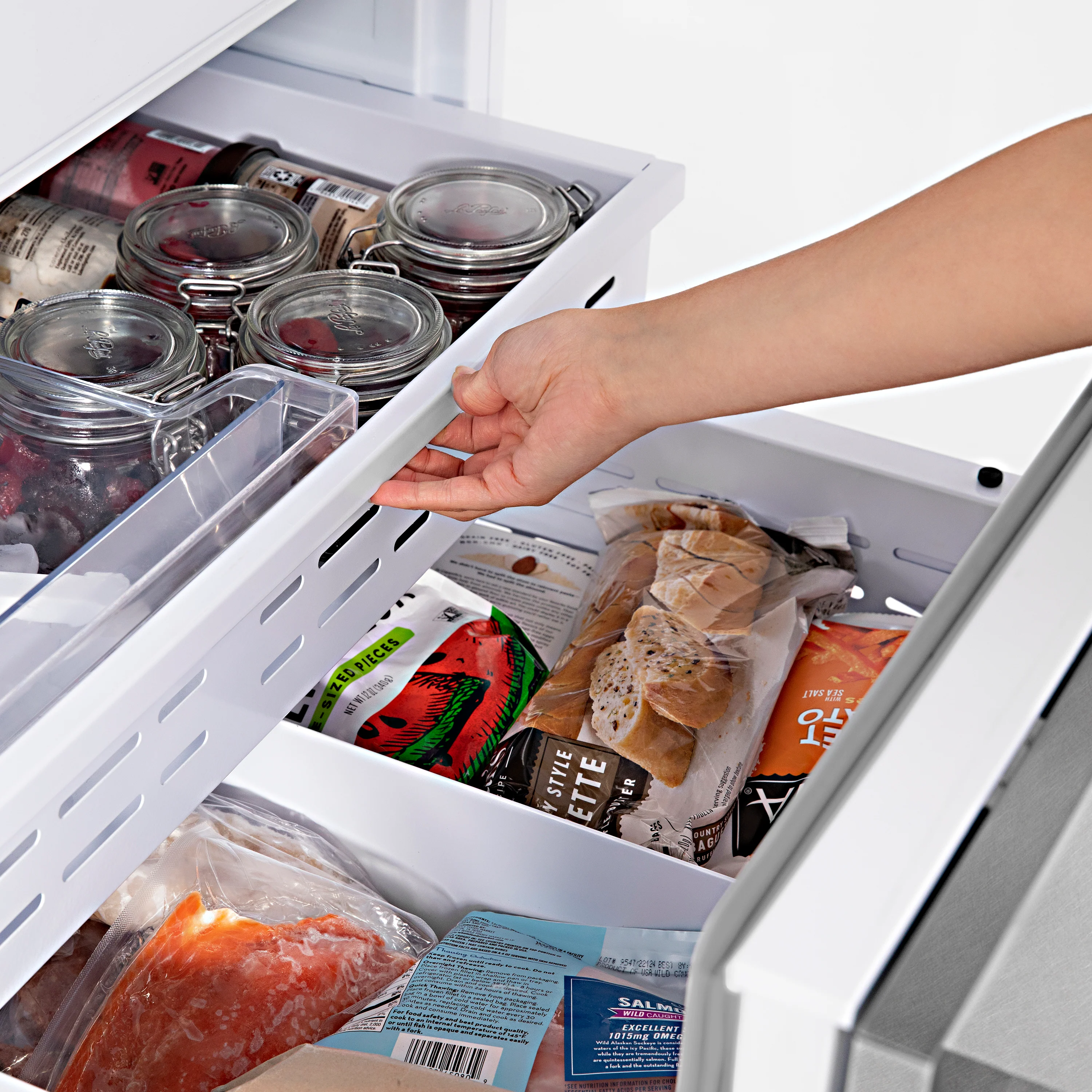 ZLINE Autograph Edition 36 in. 19.6 cu. ft. French Door Built-In Bottom Freezer Refrigerator with Water Dispenser and Ice Maker in Satin Stainless Steel with Champagne Bronze Accents (RBIVZ-SN-36-CB) - Image 10