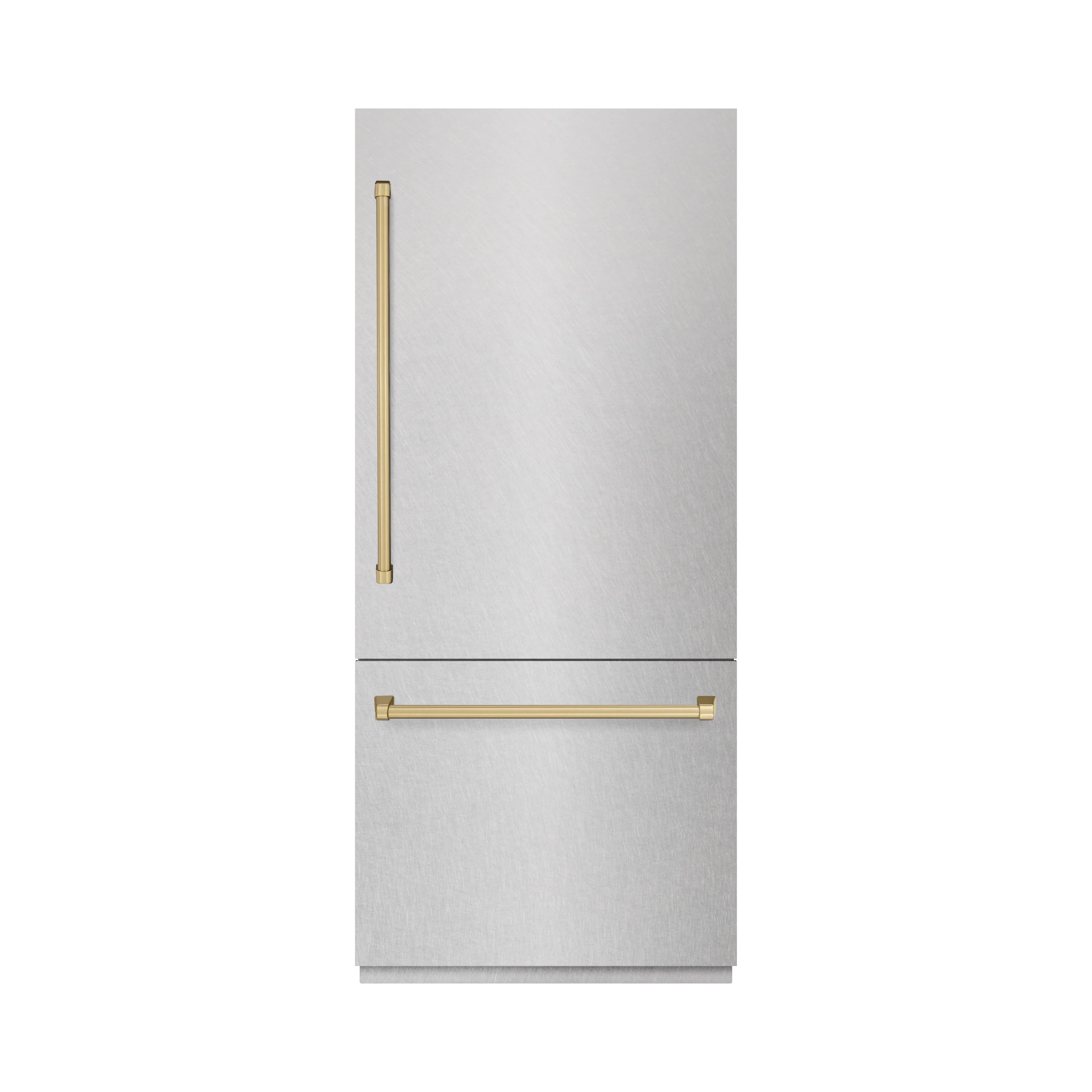 ZLINE Autograph Edition 36 in. 19.8 cu. ft. Built-In Bottom Freezer Refrigerator with Water Dispenser and Ice Maker in Satin Stainless Steel with Graphite Gray Interior and Champagne Bronze Accents (GRBITZ-SN-36-CB) - Image 3