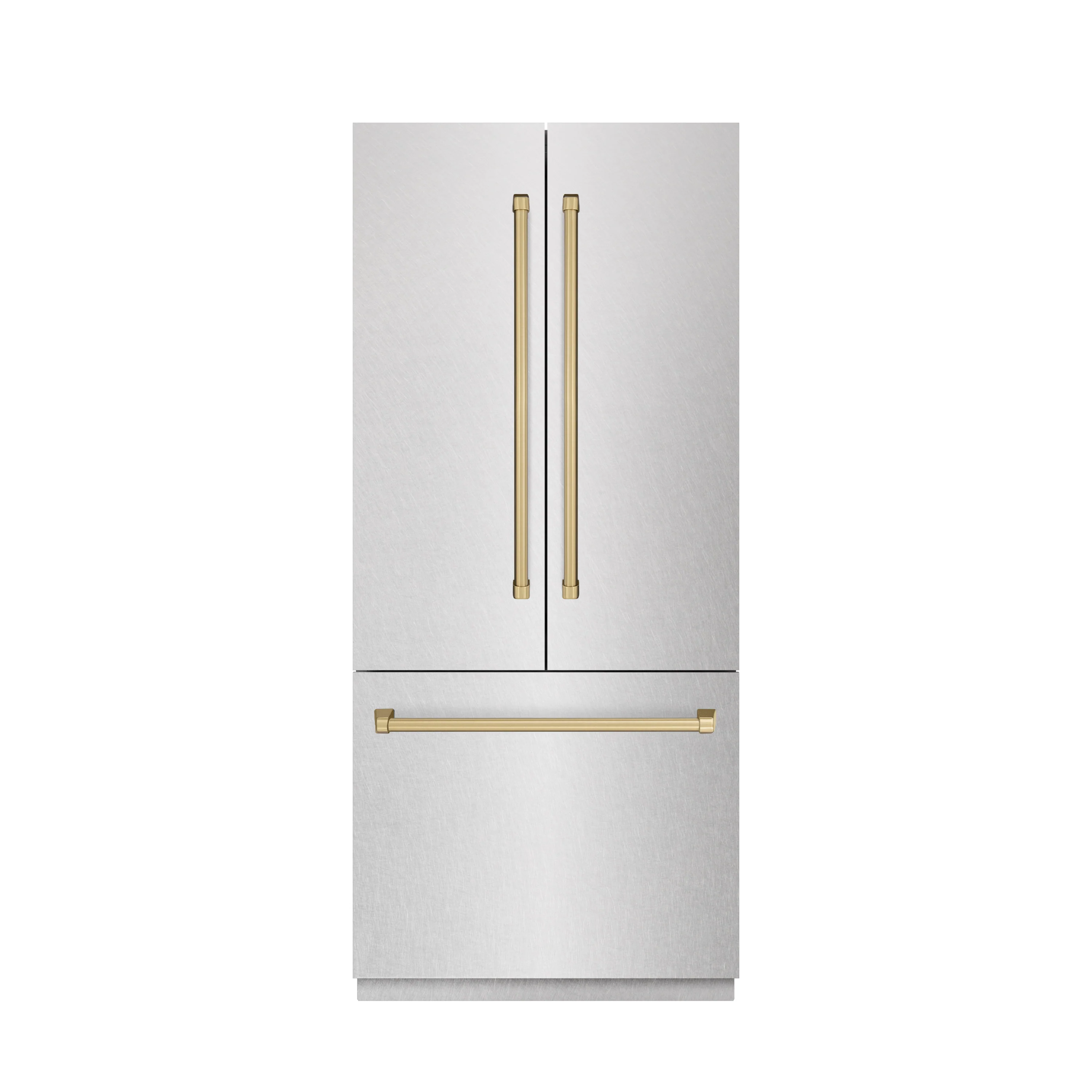 ZLINE Autograph Edition 36 in. 19.6 cu. ft. French Door Built-In Bottom Freezer Refrigerator with Water Dispenser and Ice Maker in Satin Stainless Steel with Graphite Gray Interior and Champagne Bronze Accents (GRBIVZ-SN-36-CB) - Image 2