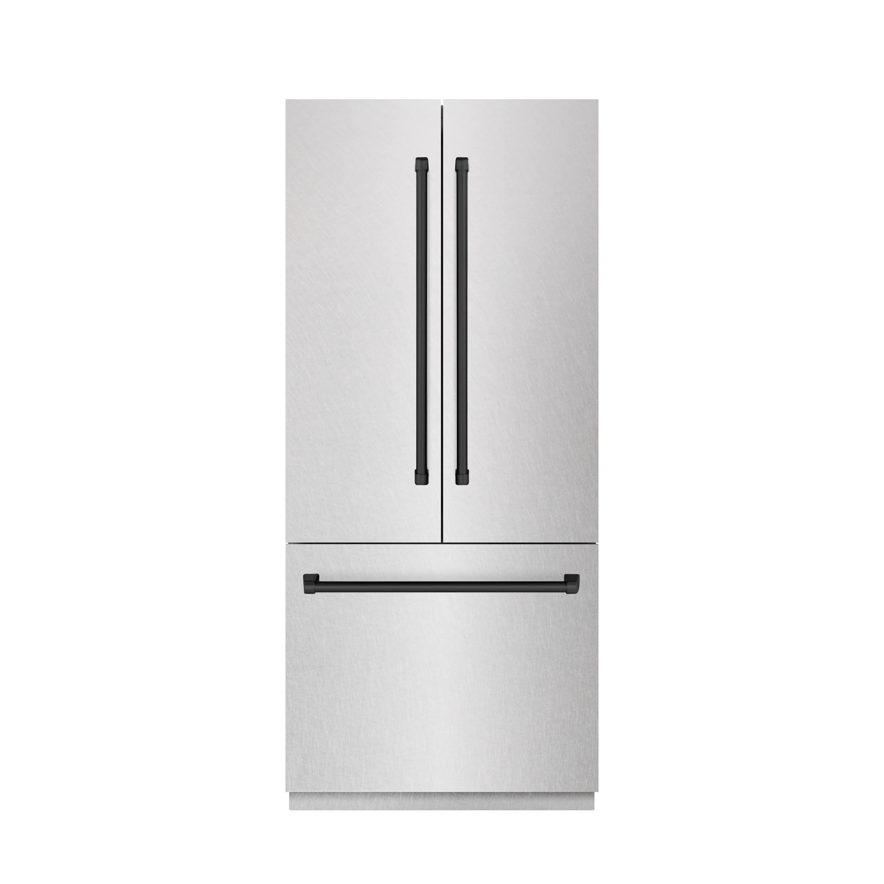 ZLINE Autograph Edition 36 in. 19.6 cu. ft. French Door Built-In Bottom Freezer Refrigerator with Water Dispenser and Ice Maker in Satin Stainless Steel with Graphite Gray Interior and Matte Black Accents (GRBIVZ-SN-36-MB) - Image 2