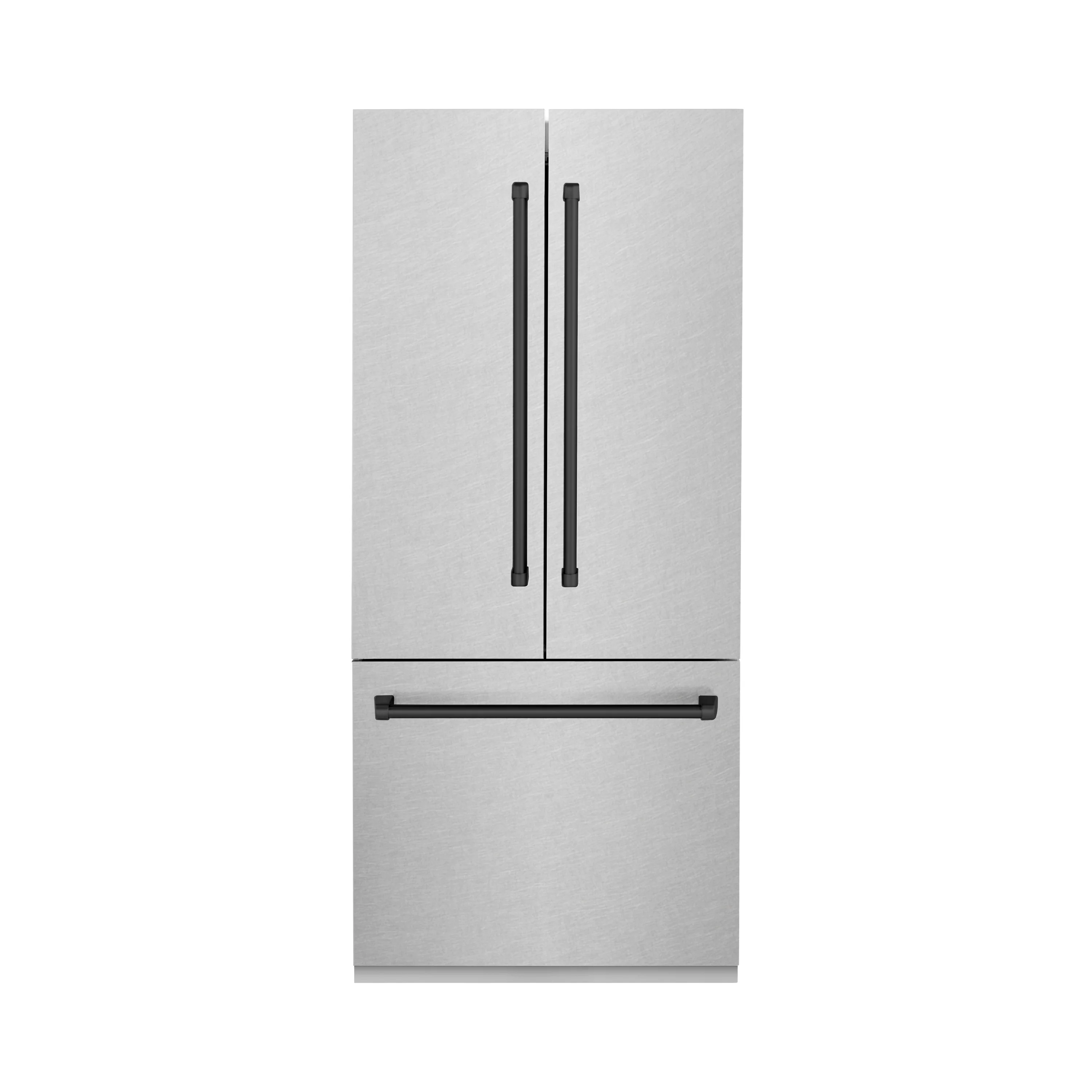 ZLINE Autograph Edition 36 in. 19.6 cu. ft. French Door Built-In Bottom Freezer Refrigerator with Water Dispenser and Ice Maker in Satin Stainless Steel with Matte Black Accents (RBIVZ-SN-36-MB) - Image 3