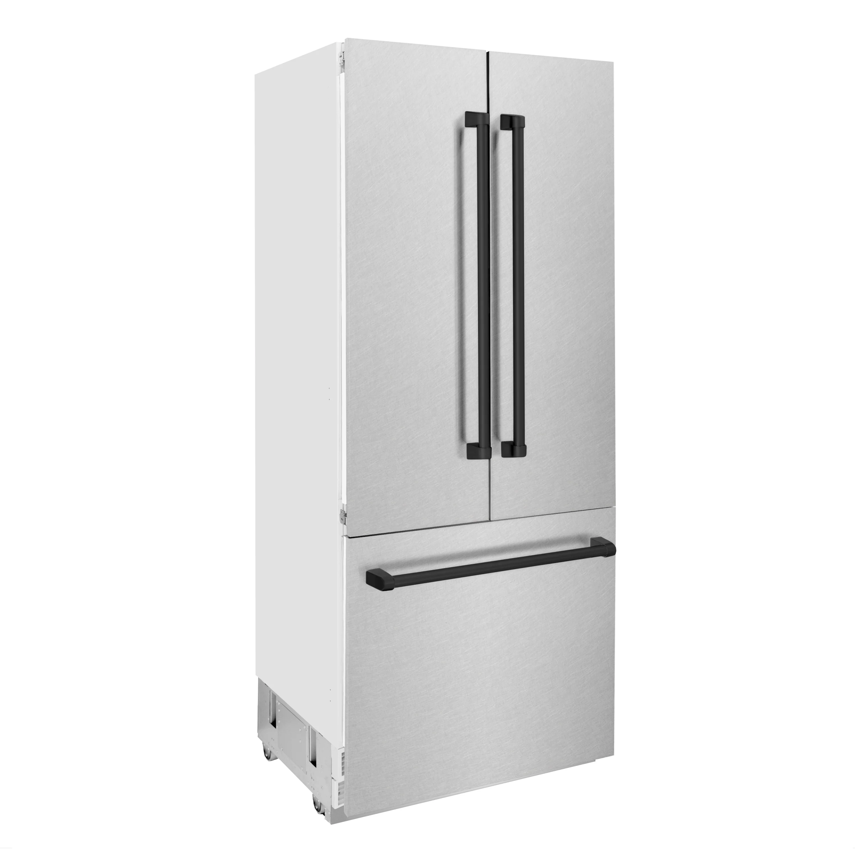 ZLINE Autograph Edition 36 in. 19.6 cu. ft. French Door Built-In Bottom Freezer Refrigerator with Water Dispenser and Ice Maker in Satin Stainless Steel with Matte Black Accents (RBIVZ-SN-36-MB) - Image 4