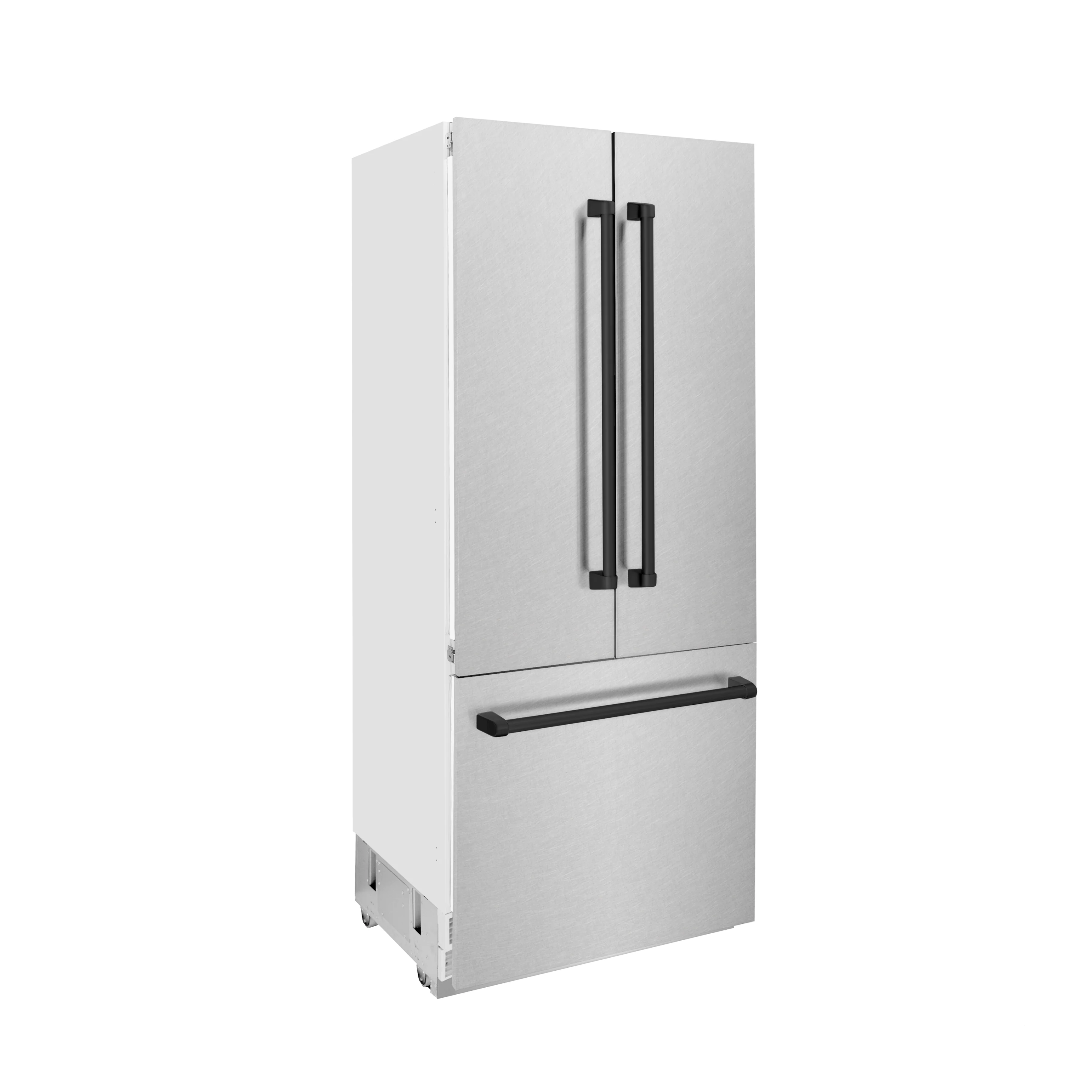 ZLINE Autograph Edition 36 in. 19.6 cu. ft. French Door Built-In Bottom Freezer Refrigerator with Water Dispenser and Ice Maker in Satin Stainless Steel with Matte Black Accents (RBIVZ-SN-36-MB) - Image 5