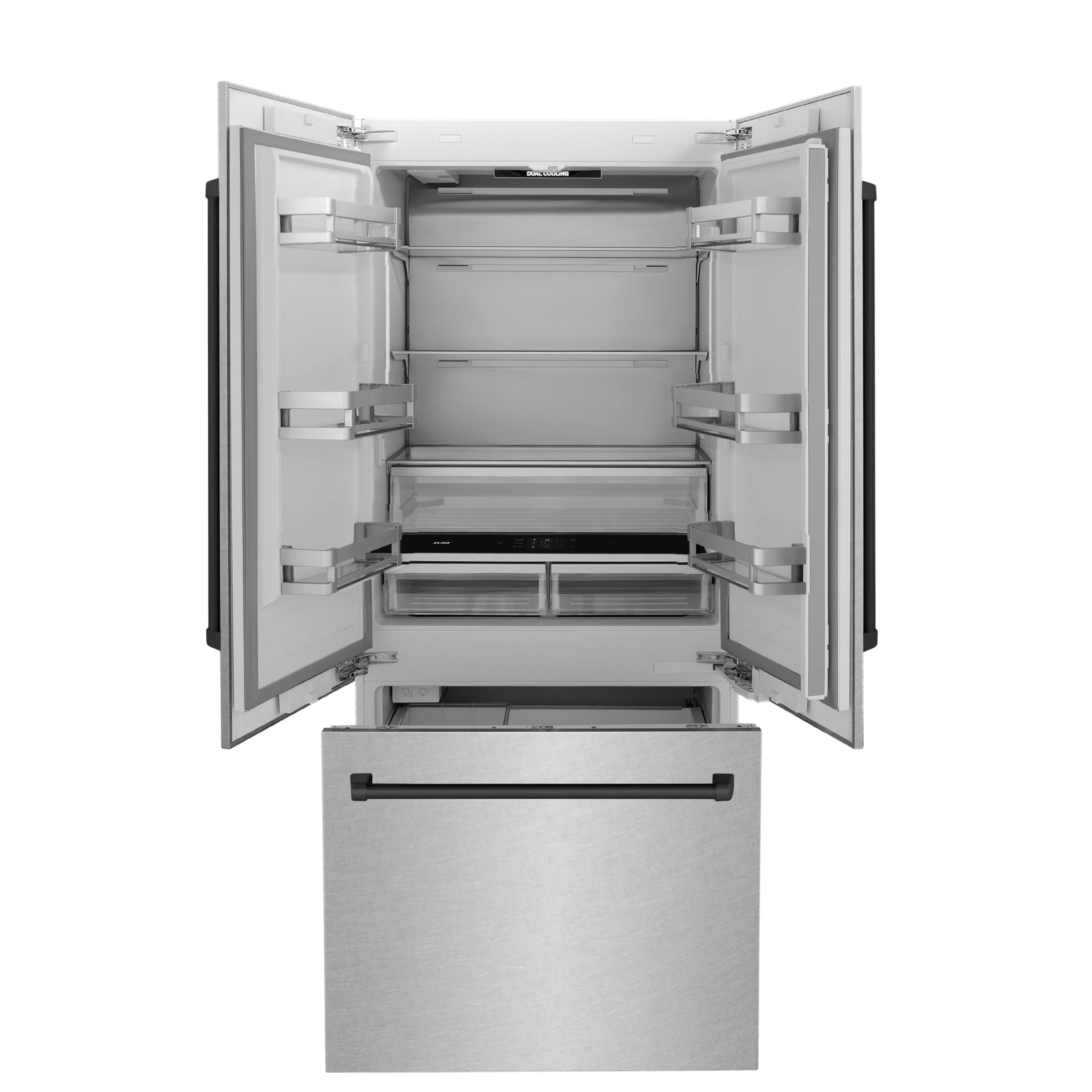 ZLINE Autograph Edition 36 in. 19.6 cu. ft. French Door Built-In Bottom Freezer Refrigerator with Water Dispenser and Ice Maker in Satin Stainless Steel with Matte Black Accents (RBIVZ-SN-36-MB) - Image 7