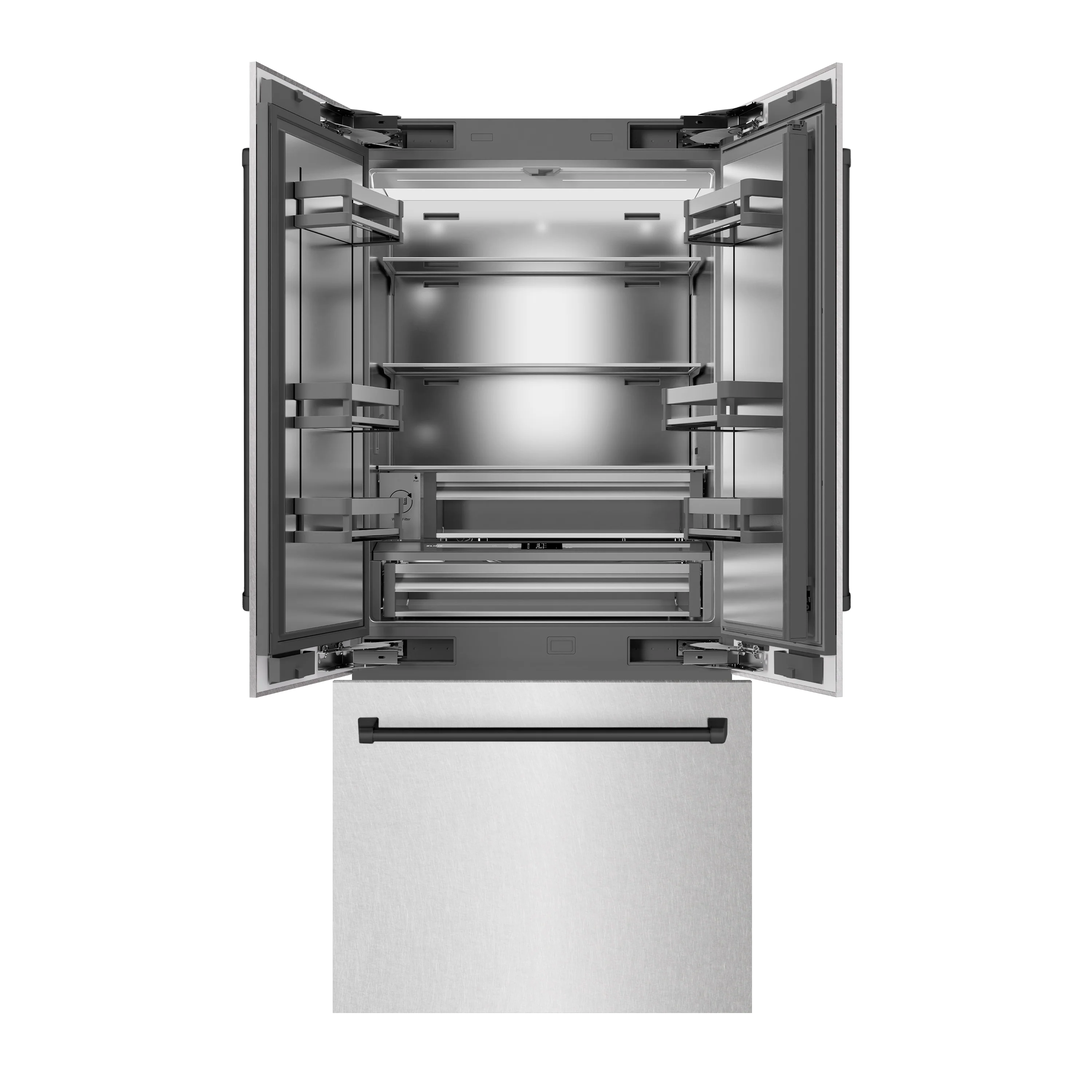 ZLINE Autograph Edition 36 in. 19.6 cu. ft. French Door Built-In Bottom Freezer Refrigerator with Water Dispenser and Ice Maker in Satin Stainless Steel with Stainless Steel Interior and Matte Black Accents (SRBIVZ-SN-36-MB) - Image 3
