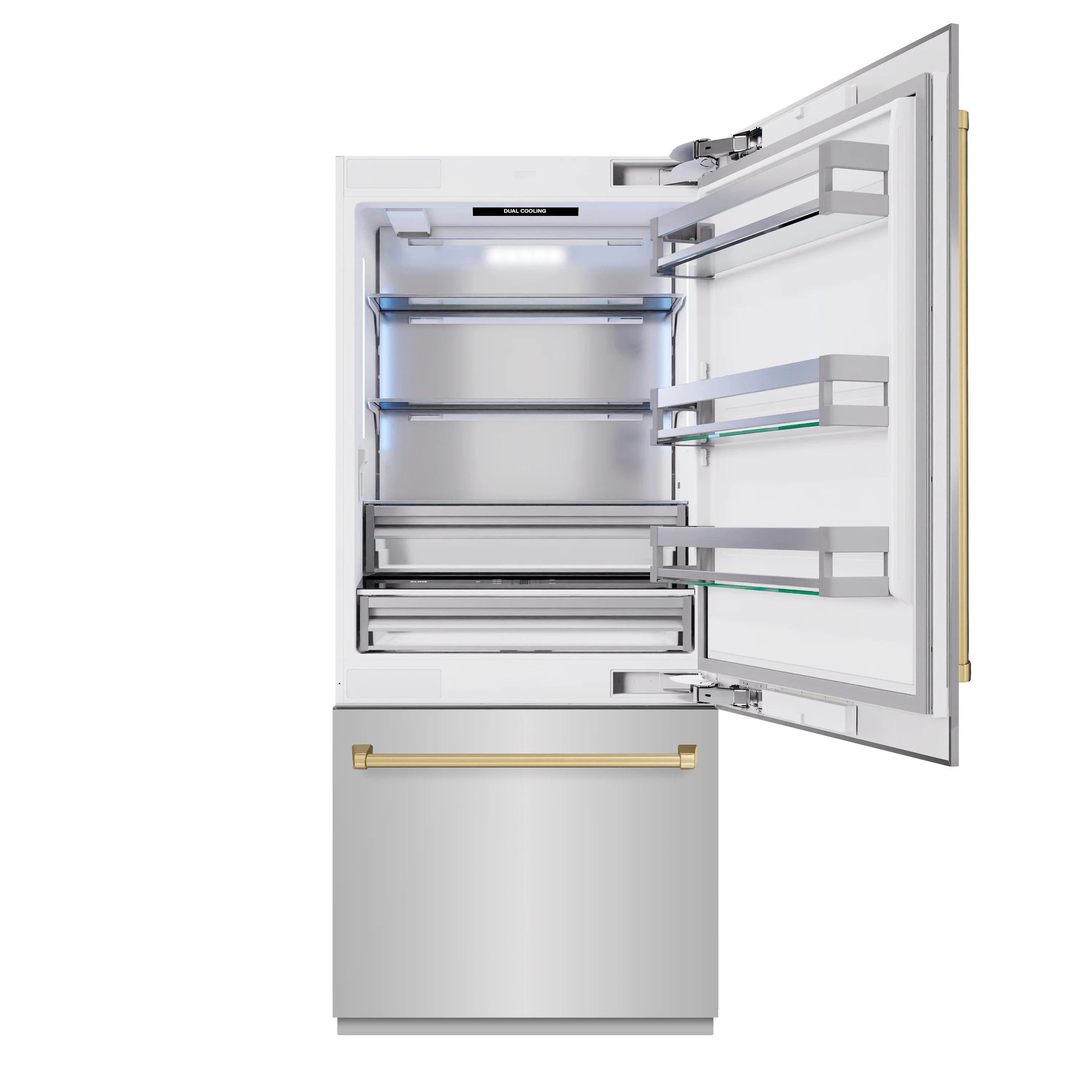 ZLINE Autograph Edition 36 in. 19.8 cu. ft. Built-In Bottom Freezer Refrigerator with Water Dispenser and Ice Maker in Stainless Steel with Champagne Bronze Accents (RBITZ-304-36CB) - Image 3
