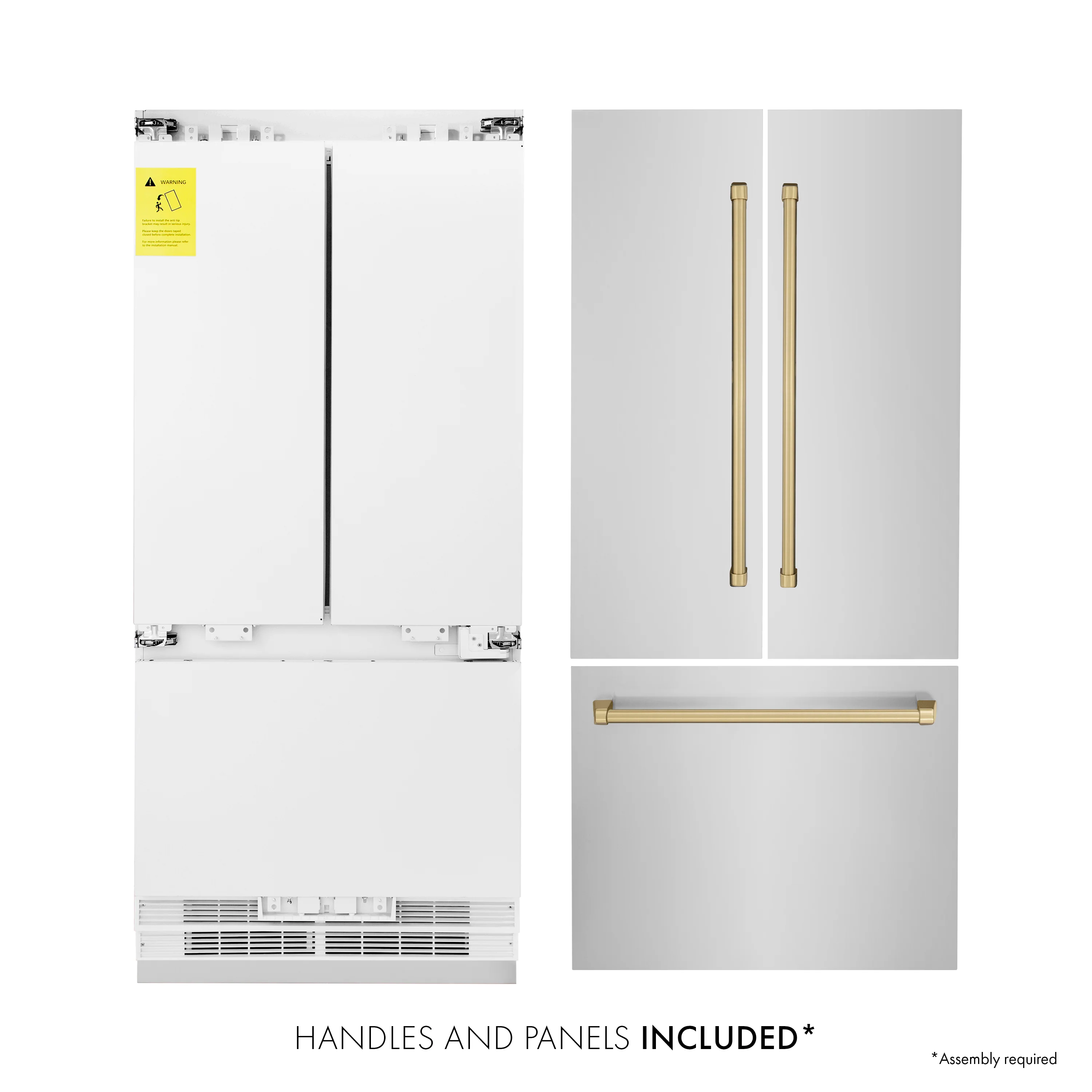 ZLINE Autograph Edition 36 in. 19.6 cu. ft. French Door Built-In Bottom Freezer Refrigerator with Water Dispenser and Ice Maker in Stainless Steel with Champagne Bronze Accents (RBIVZ-304-36-CB) - Image 2