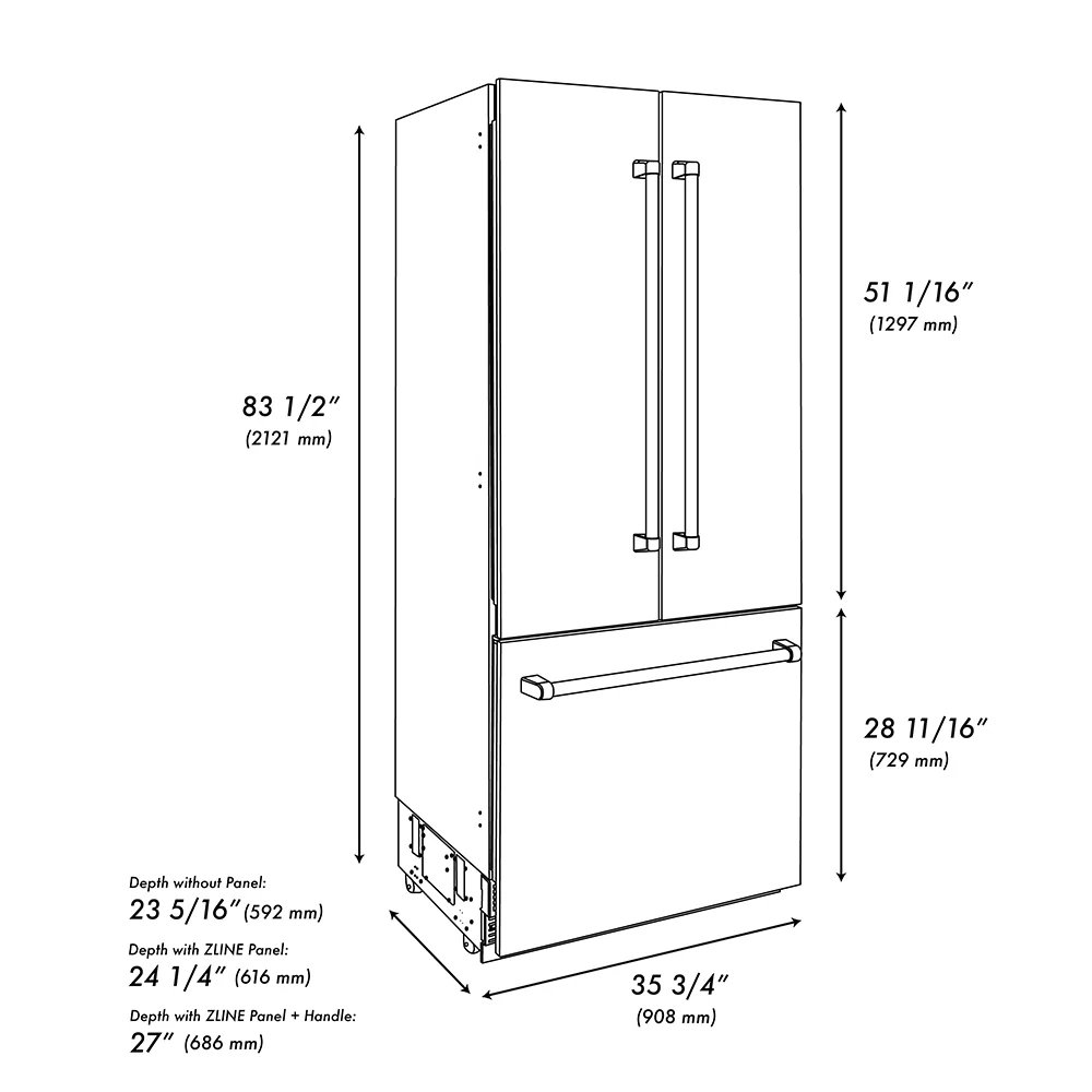 ZLINE Autograph Edition 36 in. 19.6 cu. ft. French Door Built-In Bottom Freezer Refrigerator with Water Dispenser and Ice Maker in Stainless Steel with Graphite Gray Interior and Polished Nickel Helix Handles (GRBIVZ-30436KPN) - Image 23