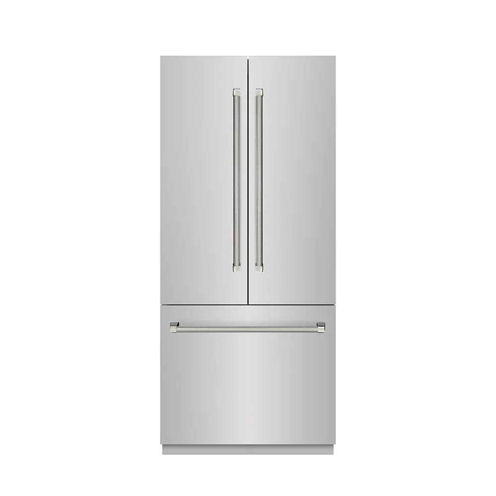 ZLINE Autograph Edition 36 in. 19.6 cu. ft. French Door Built-In Bottom Freezer Refrigerator with Water Dispenser and Ice Maker in Stainless Steel with Graphite Gray Interior and Polished Nickel Helix Handles (GRBIVZ-30436KPN) - Image 3