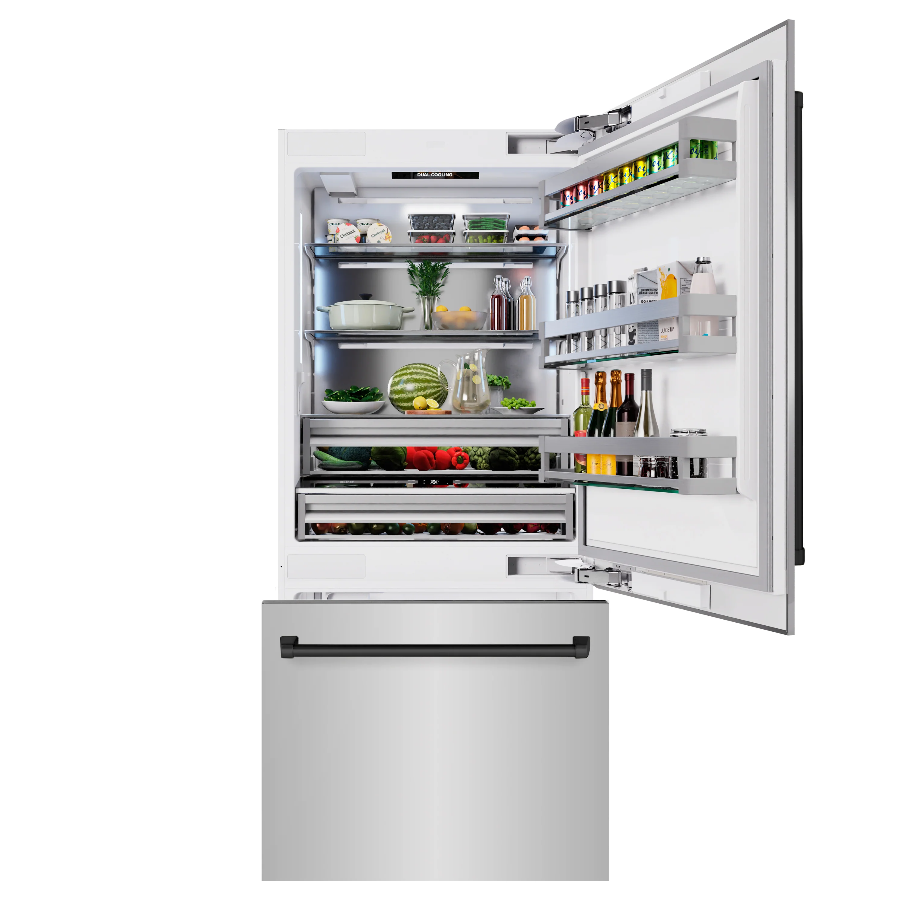ZLINE Autograph Edition 36 in. 19.8 cu. ft. Built-In Bottom Freezer Refrigerator with Water Dispenser and Ice Maker in Stainless Steel with Matte Black Accents (RBITZ-304-36MB) - Image 3