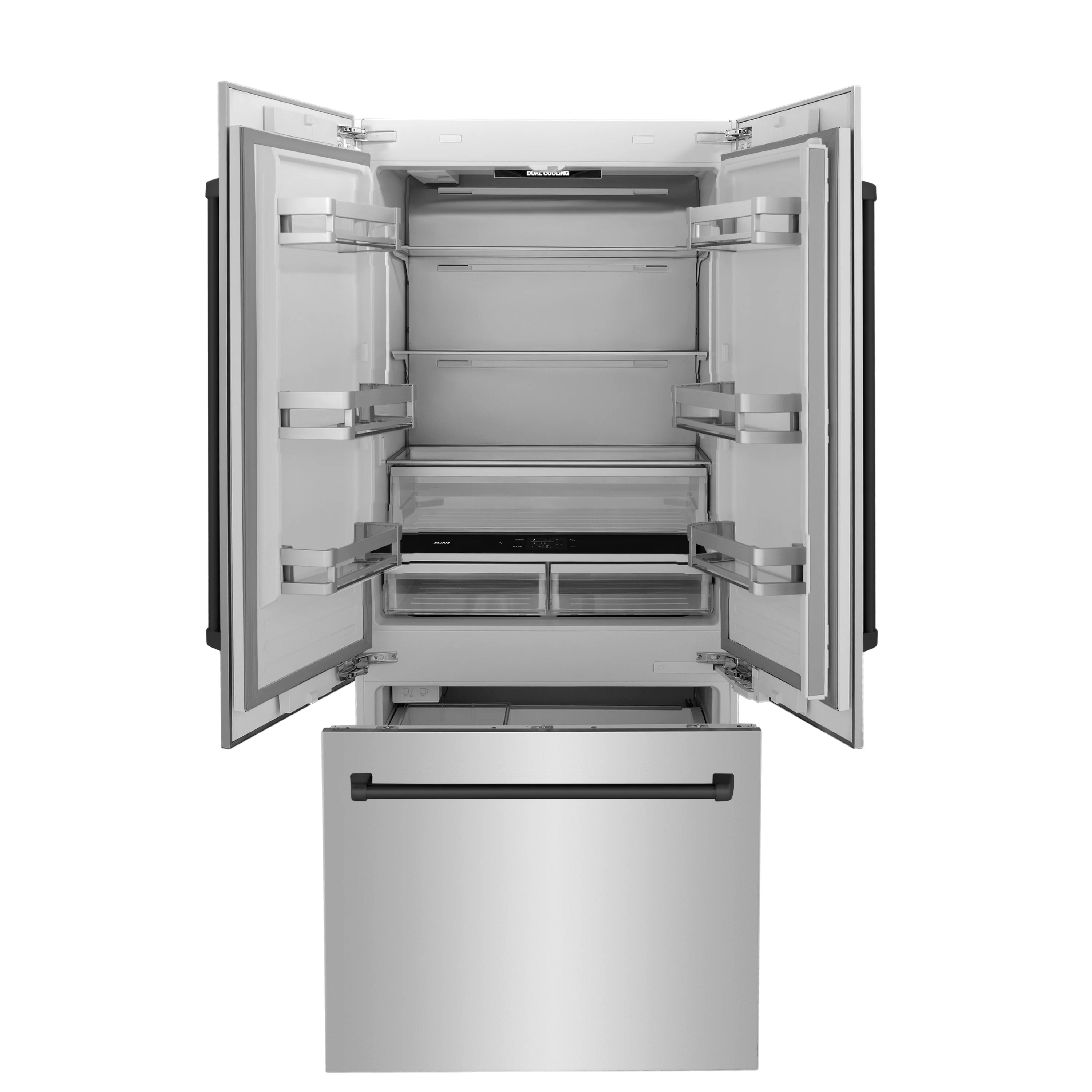 ZLINE Autograph Edition 36 in. 19.6 cu. ft. French Door Built-In Bottom Freezer Refrigerator with Water Dispenser and Ice Maker in Stainless Steel with Matte Black Accents (RBIVZ-304-36-MB) - Image 4