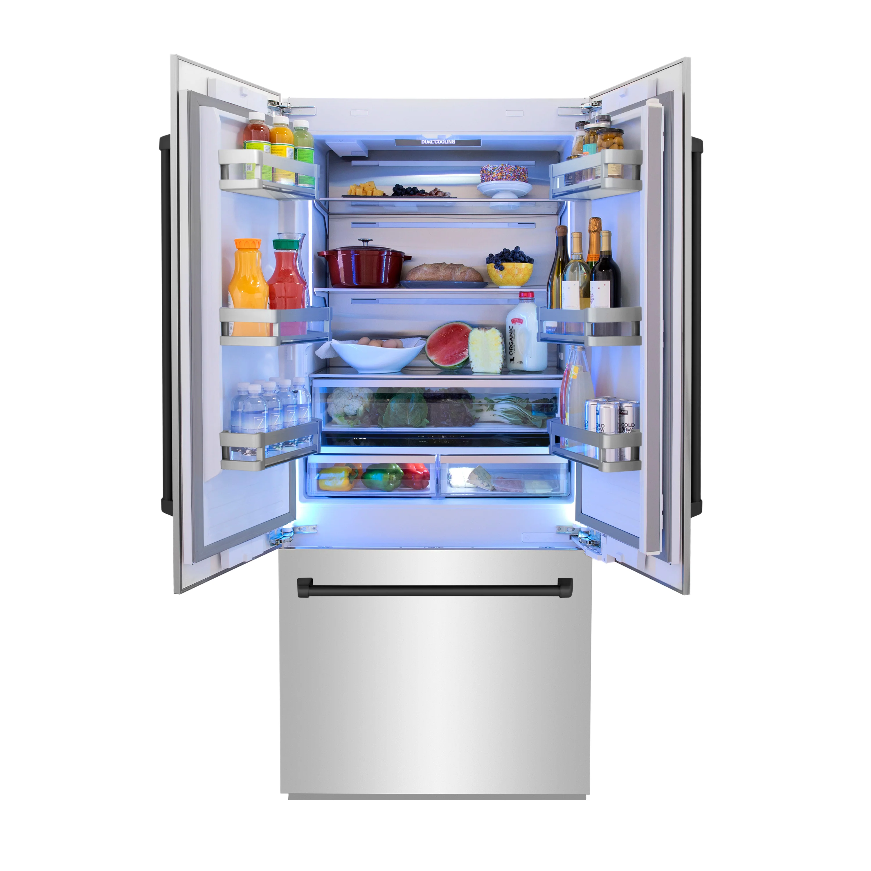 ZLINE Autograph Edition 36 in. 19.6 cu. ft. French Door Built-In Bottom Freezer Refrigerator with Water Dispenser and Ice Maker in Stainless Steel with Matte Black Accents (RBIVZ-304-36-MB) - Image 5