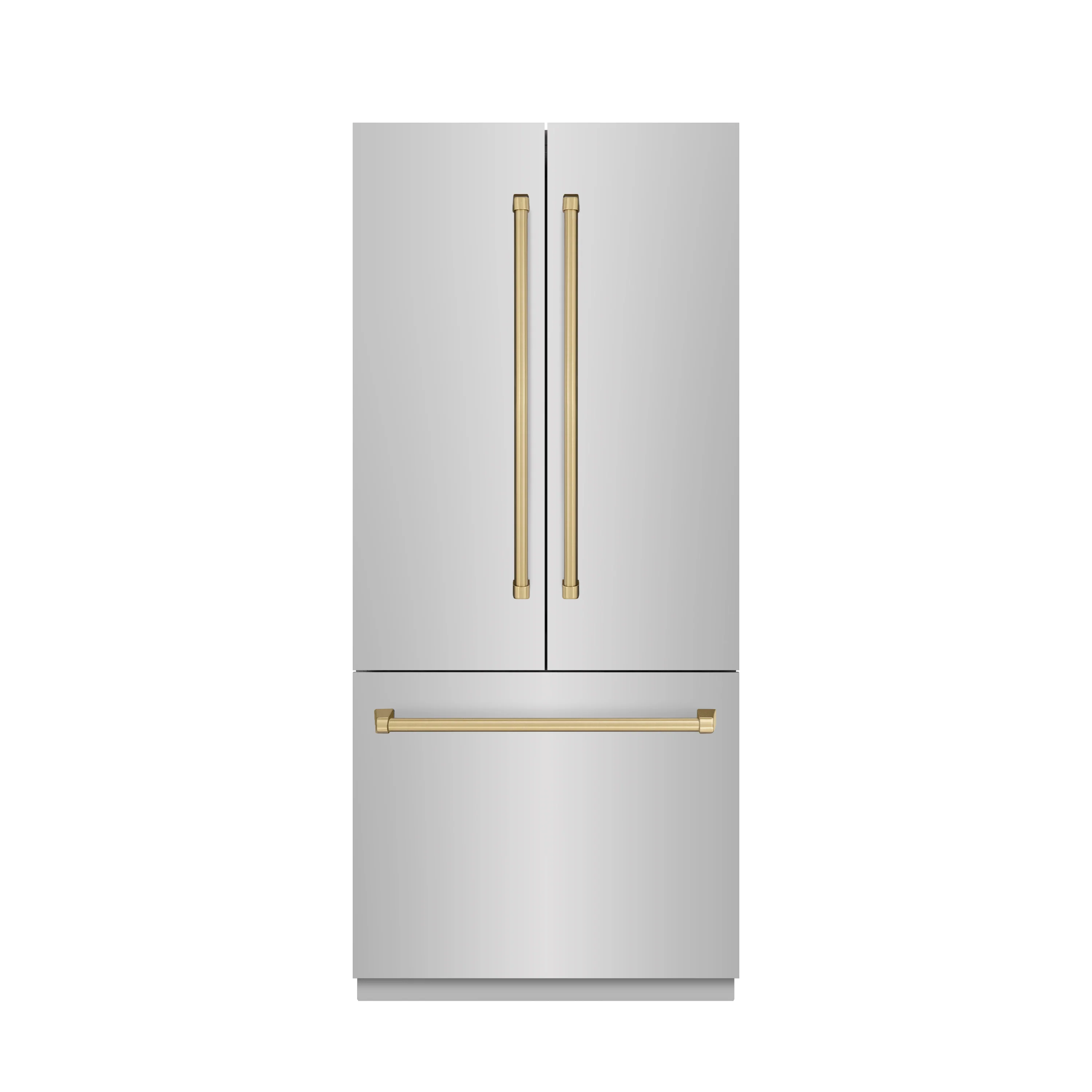 ZLINE Autograph Edition 36 in. 19.6 cu. ft. French Door Built-In Bottom Freezer Refrigerator with Water Dispenser and Ice Maker in Stainless Steel with Stainless Steel Interior and Champagne Bronze Accents (SRBIVZ-304-36CB) - Image 2
