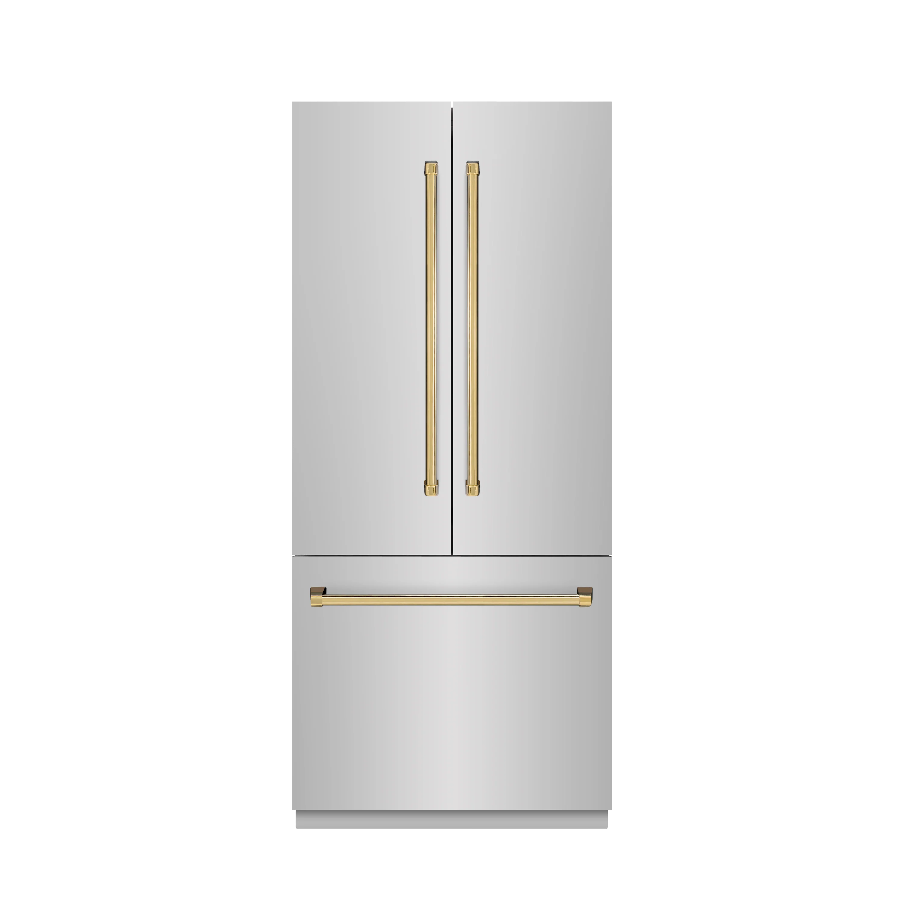 ZLINE Autograph Edition 36 in. 19.6 cu. ft. French Door Built-In Bottom Freezer Refrigerator with Water Dispenser and Ice Maker in Stainless Steel with Stainless Steel Interior and Polished Gold Accents (SRBIVZ-304-36G) - Image 2