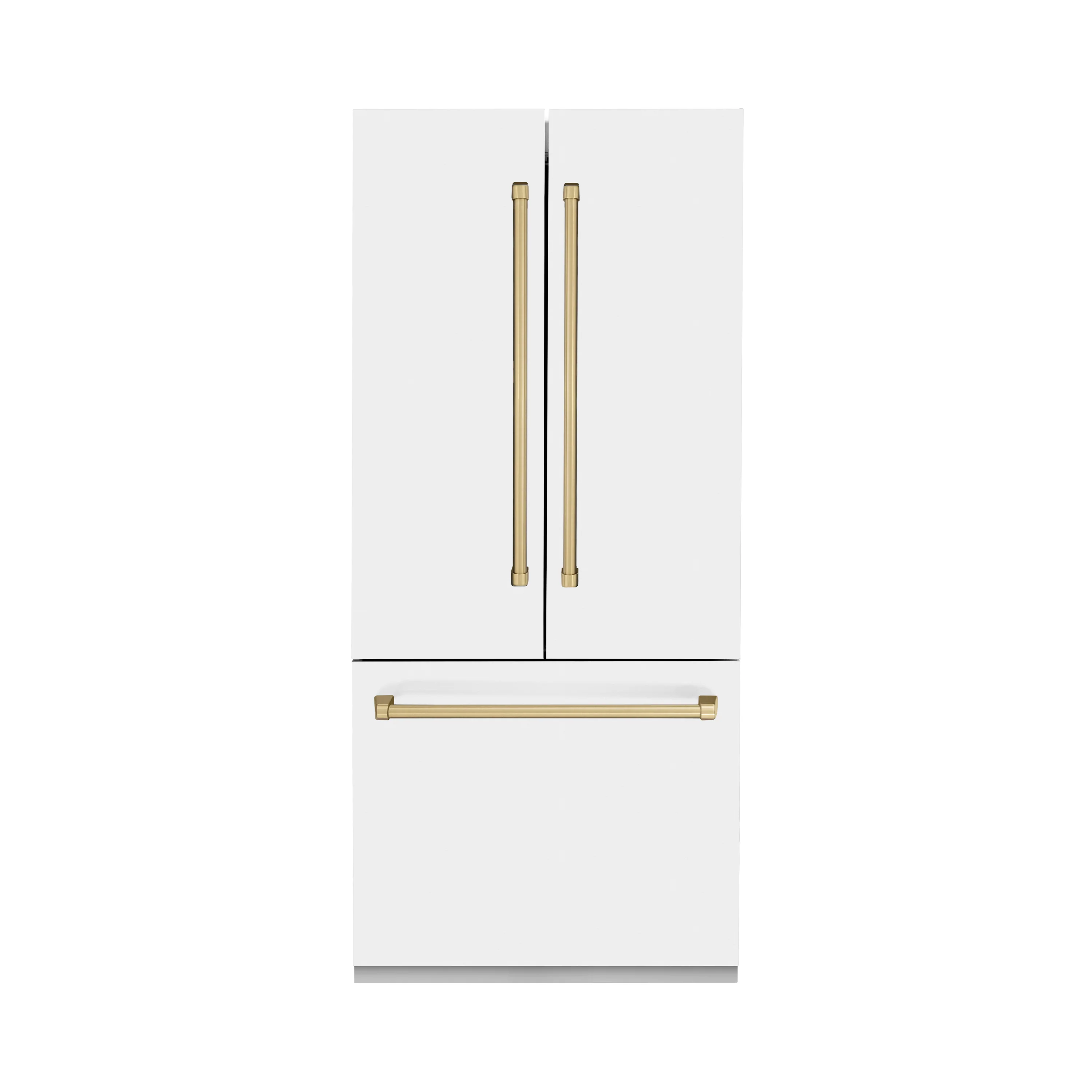 ZLINE Autograph Edition 36 in. 19.6 cu. ft. French Door Built-In Bottom Freezer Refrigerator with Water Dispenser and Ice Maker in White Matte with Champagne Bronze Accents (RBIVZ-WM-36-CB)