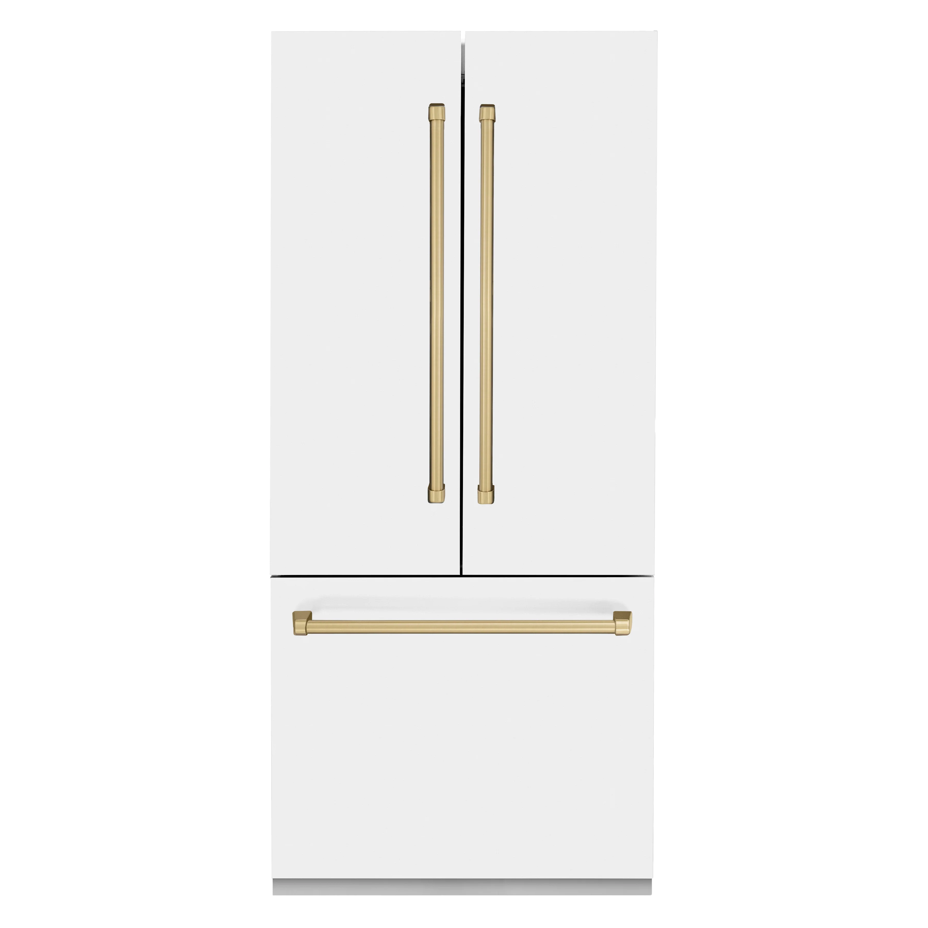 ZLINE Autograph Edition 36 in. 19.6 cu. ft. French Door Built-In Bottom Freezer Refrigerator with Water Dispenser and Ice Maker in White Matte with Champagne Bronze Accents (RBIVZ-WM-36-CB) - Image 3
