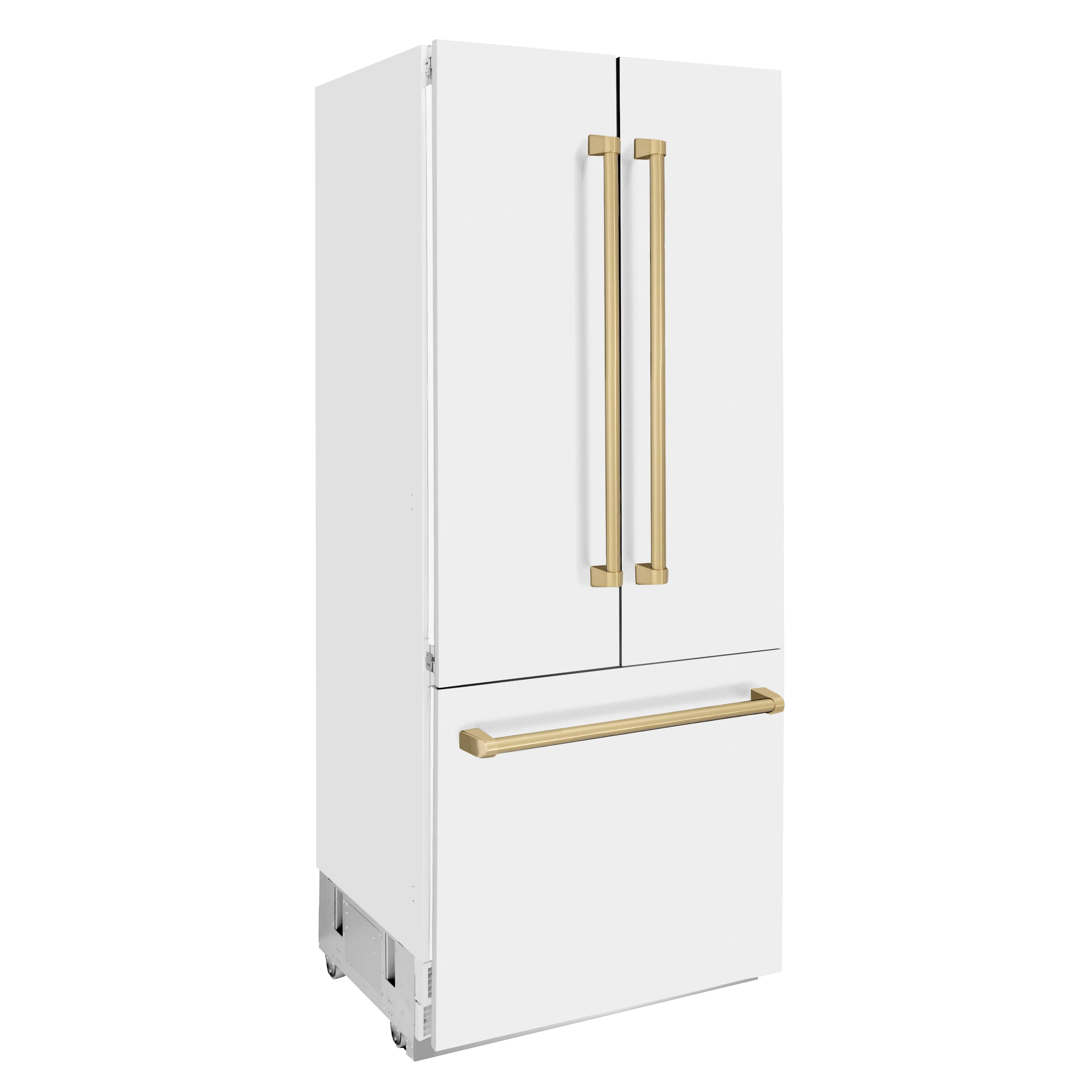 ZLINE Autograph Edition 36 in. 19.6 cu. ft. French Door Built-In Bottom Freezer Refrigerator with Water Dispenser and Ice Maker in White Matte with Champagne Bronze Accents (RBIVZ-WM-36-CB) - Image 6