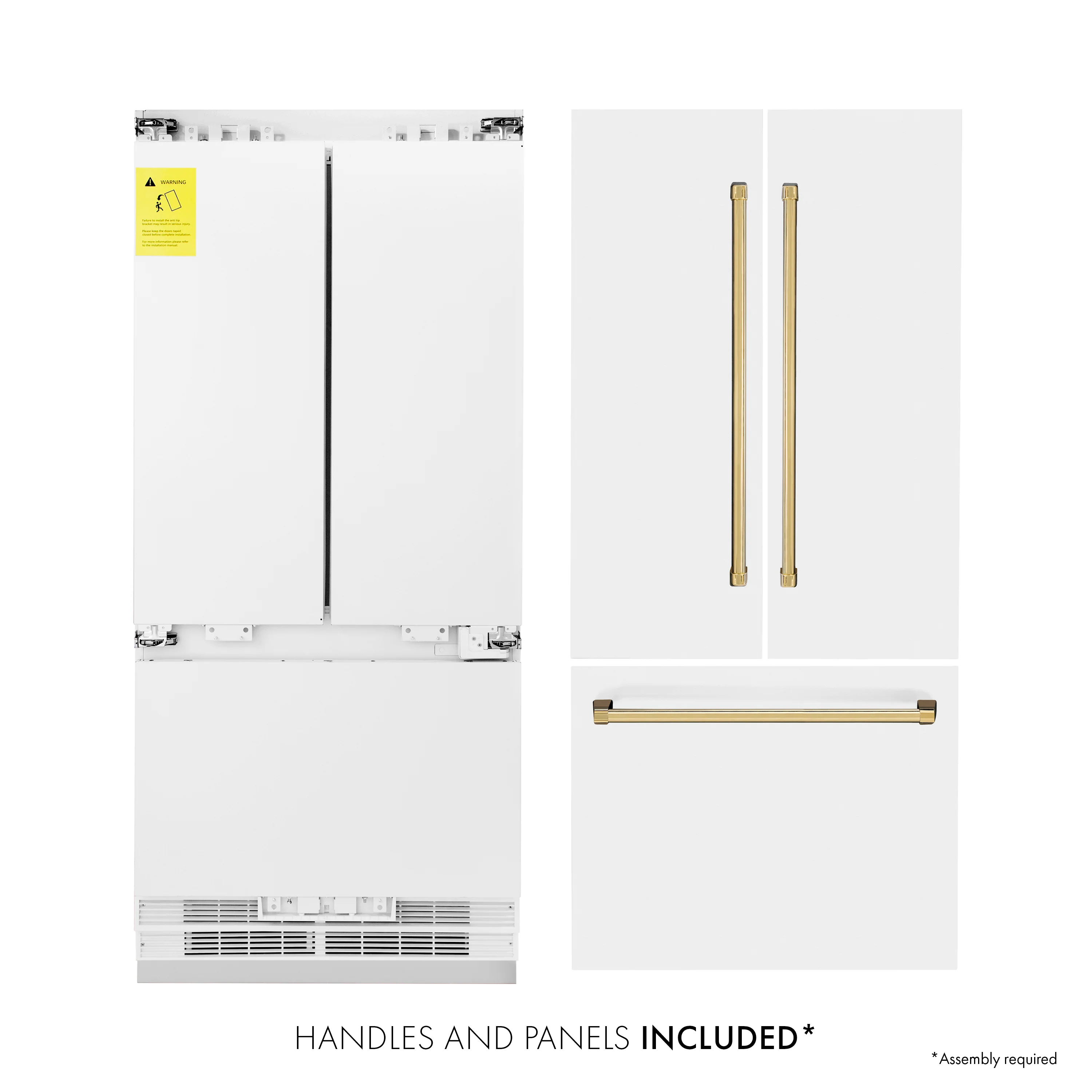 ZLINE Autograph Edition 36 in. 19.6 cu. ft. French Door Built-In Bottom Freezer Refrigerator with Water Dispenser and Ice Maker in White Matte with Polished Gold Accents (RBIVZ-WM-36-G) - Image 2