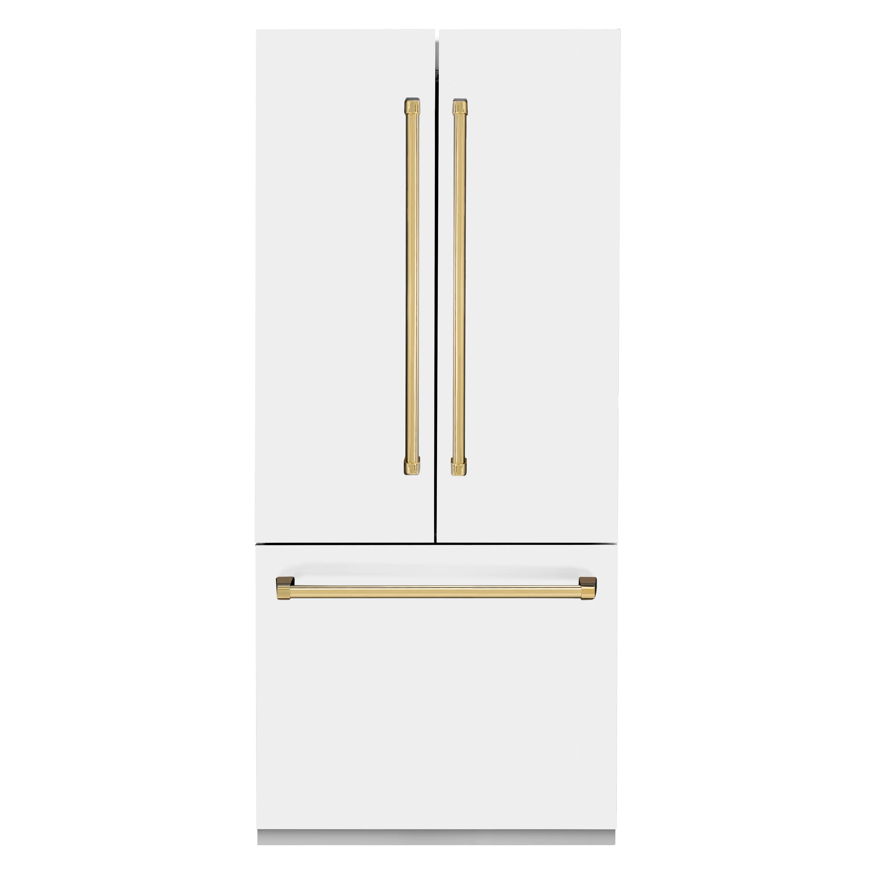 ZLINE Autograph Edition 36 in. 19.6 cu. ft. French Door Built-In Bottom Freezer Refrigerator with Water Dispenser and Ice Maker in White Matte with Polished Gold Accents (RBIVZ-WM-36-G) - Image 3