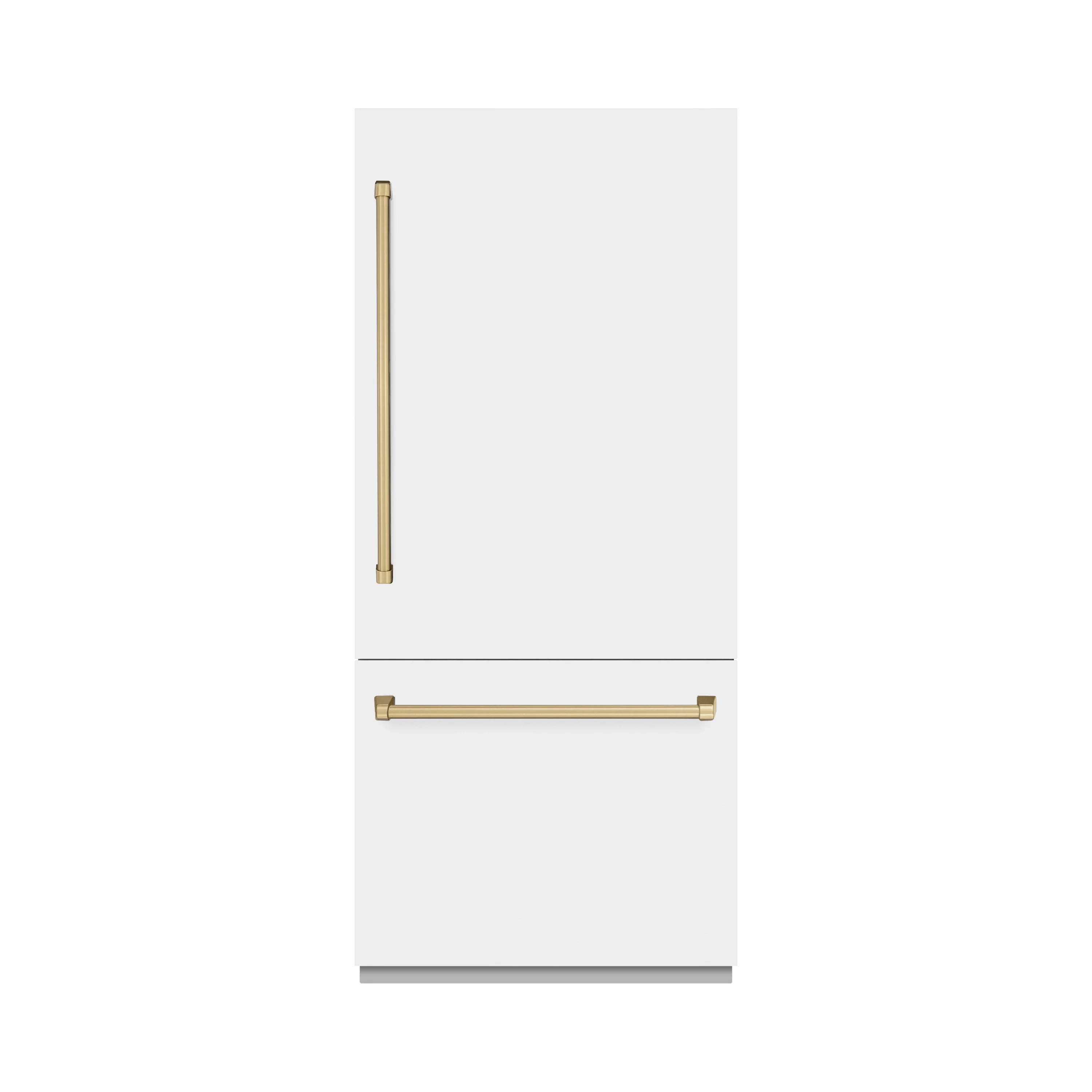 ZLINE Autograph Edition 36 in. 19.8 cu. ft. Built-In Bottom Freezer Refrigerator with Water Dispenser and Ice Maker in White Matte with Graphite Gray Interior and Champagne Bronze Accents (GRBITZ-WM-36-CB) - Image 2