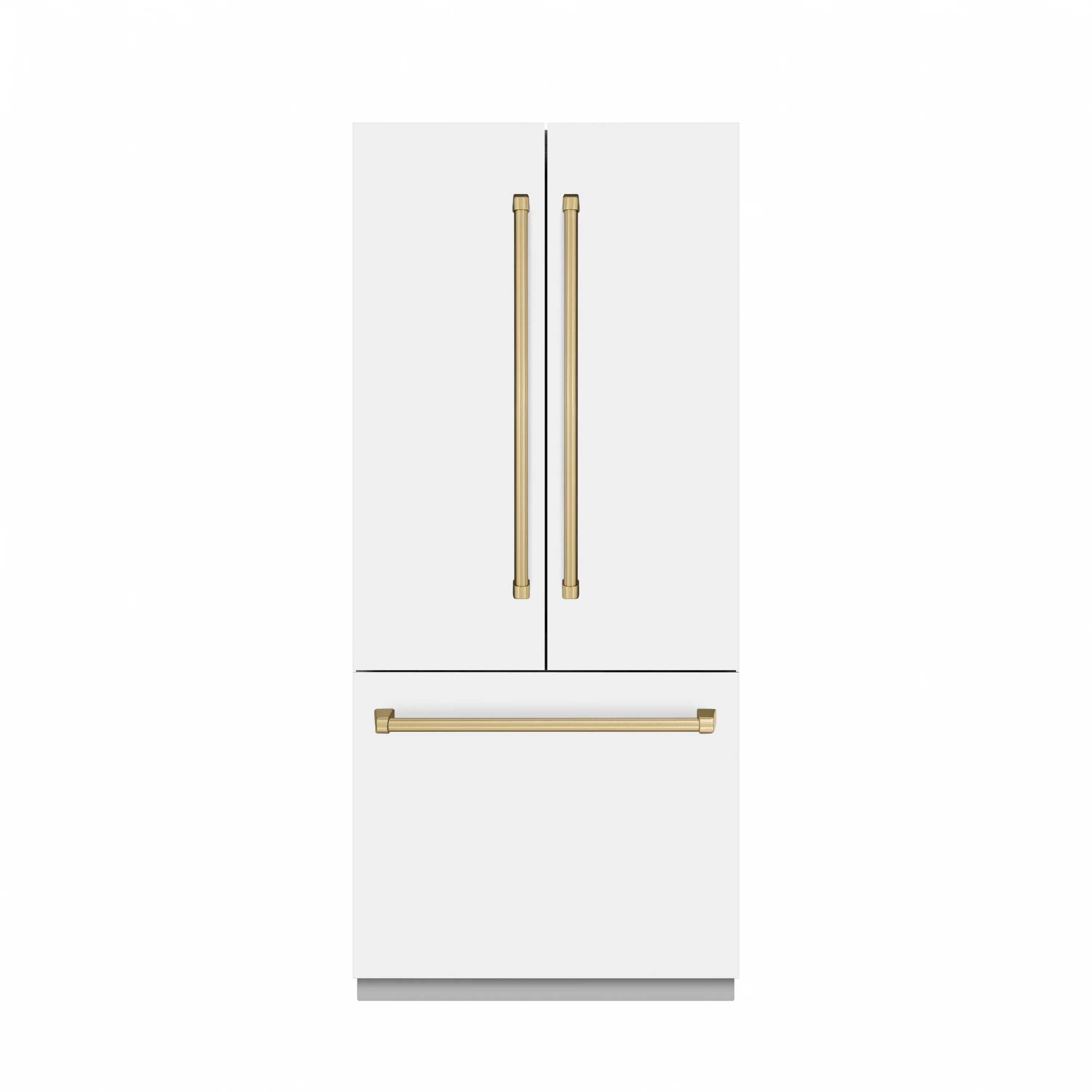 ZLINE Autograph Edition 36 in. 19.6 cu. ft. French Door Built-In Bottom Freezer Refrigerator with Water Dispenser and Ice Maker in White Matte with Graphite Gray Interior and Champagne Bronze Accents (GRBIVZ-WM-36-CB) - Image 4