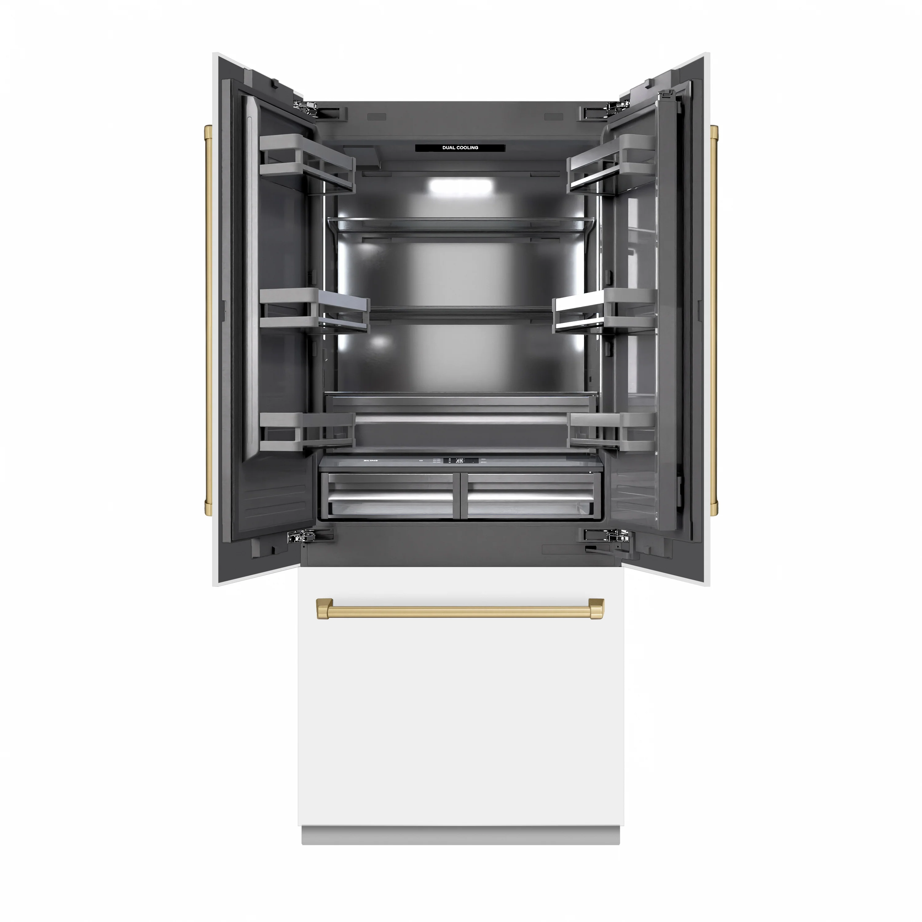 ZLINE Autograph Edition 36 in. 19.6 cu. ft. French Door Built-In Bottom Freezer Refrigerator with Water Dispenser and Ice Maker in White Matte with Graphite Gray Interior and Champagne Bronze Accents (GRBIVZ-WM-36-CB) - Image 5
