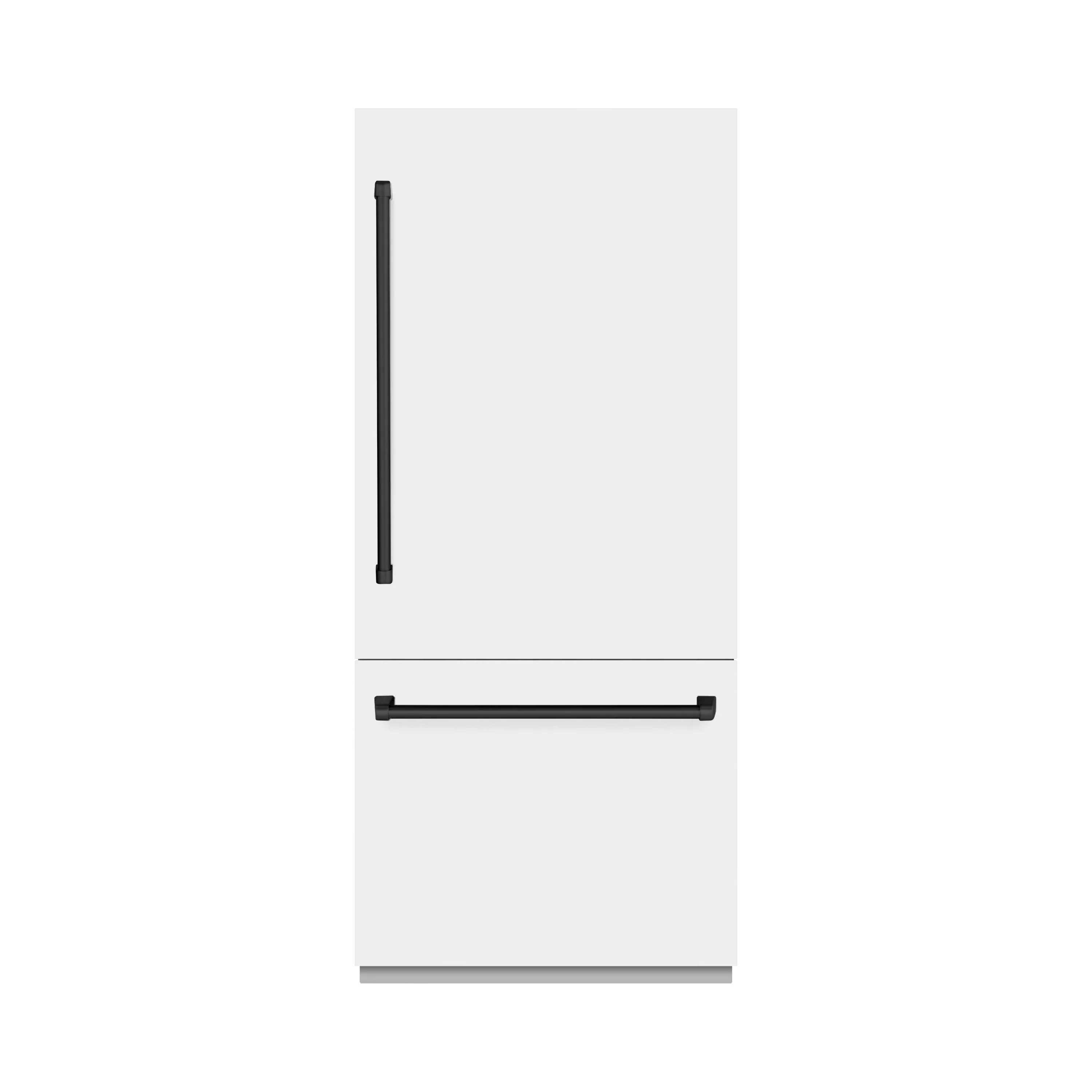 ZLINE Autograph Edition 36 in. 19.8 cu. ft. Built-In Bottom Freezer Refrigerator with Water Dispenser and Ice Maker in White Matte with Graphite Gray Interior and Matte Black Accents (GRBITZ-WM-36-MB) - Image 2