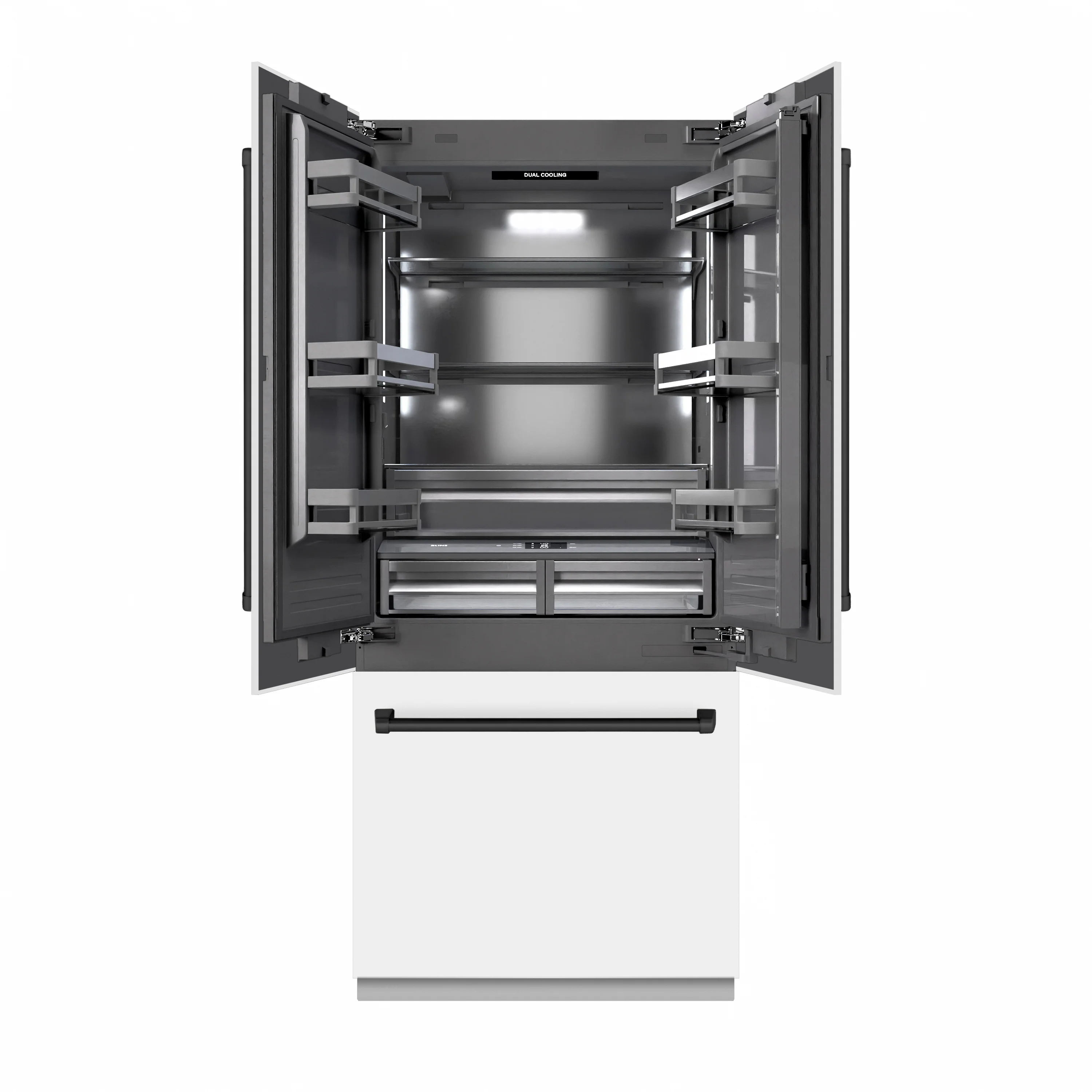 ZLINE Autograph Edition 36 in. 19.6 cu. ft. French Door Built-In Bottom Freezer Refrigerator with Water Dispenser and Ice Maker in White Matte with Graphite Gray Interior and Matte Black Accents (GRBIVZ-WM-36-MB)