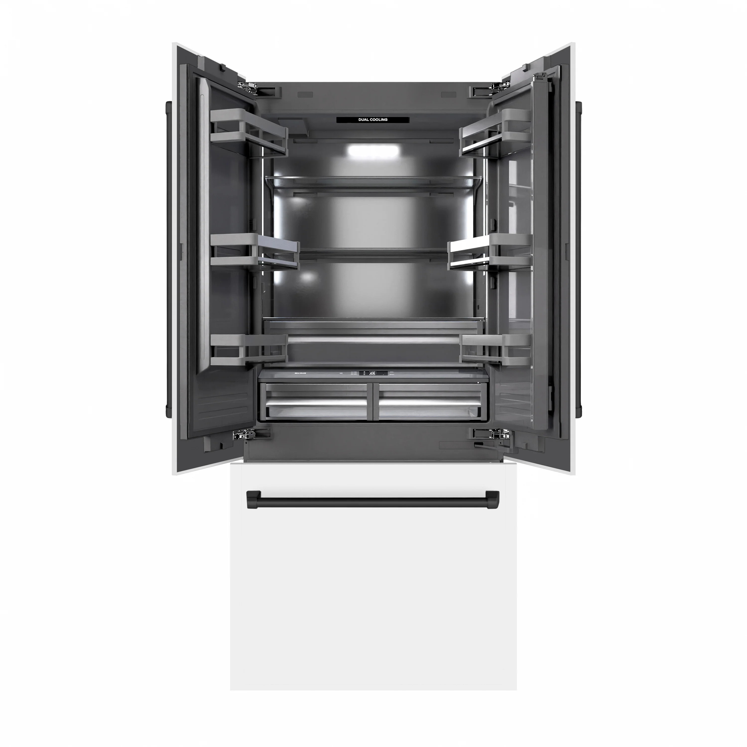 ZLINE Autograph Edition 36 in. 19.6 cu. ft. French Door Built-In Bottom Freezer Refrigerator with Water Dispenser and Ice Maker in White Matte with Graphite Gray Interior and Matte Black Accents (GRBIVZ-WM-36-MB) - Image 5