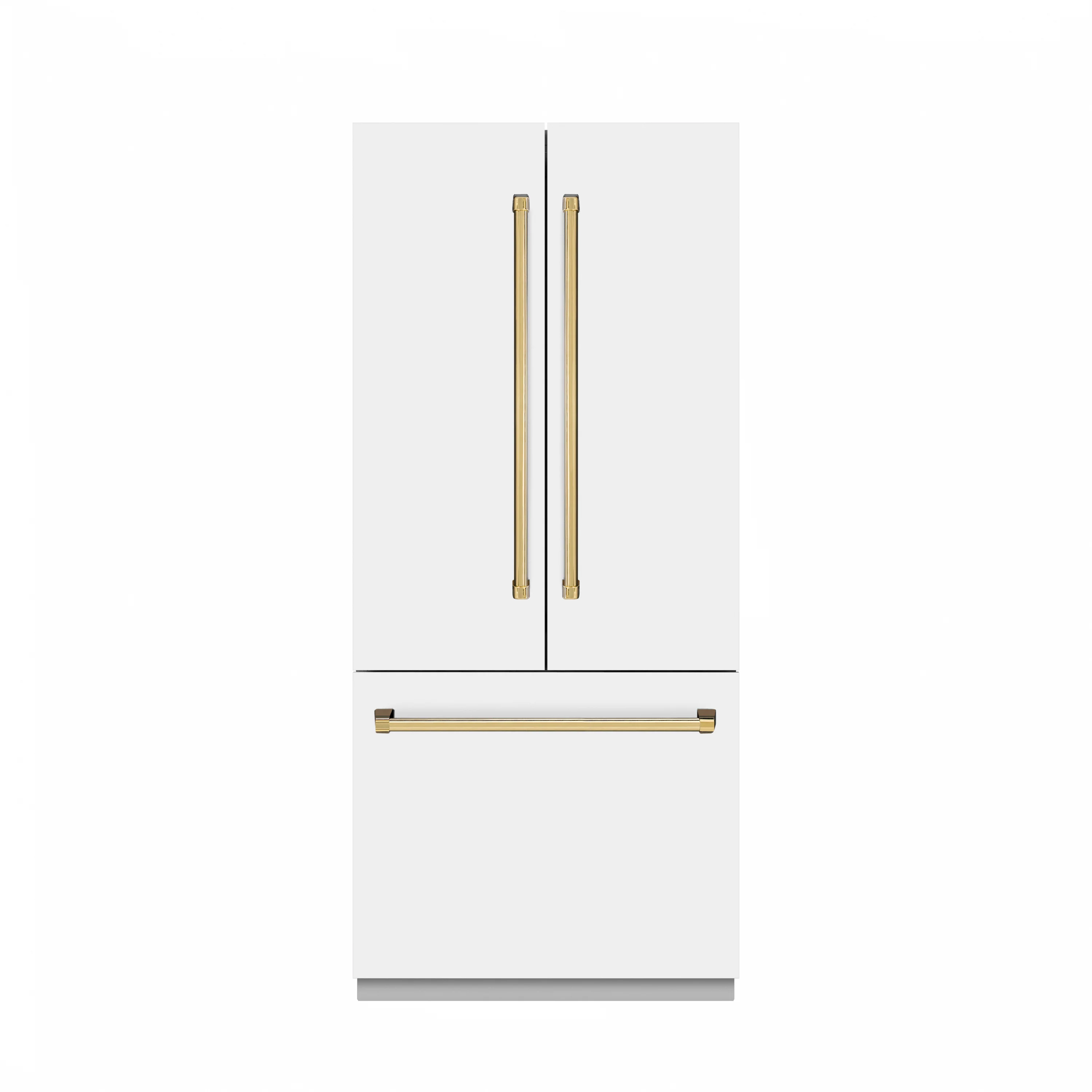 ZLINE Autograph Edition 36 in. 19.6 cu. ft. French Door Built-In Bottom Freezer Refrigerator with Water Dispenser and Ice Maker in White Matte with Graphite Gray Interior and Polished Gold Accents (GRBIVZ-WM-36-G) - Image 4