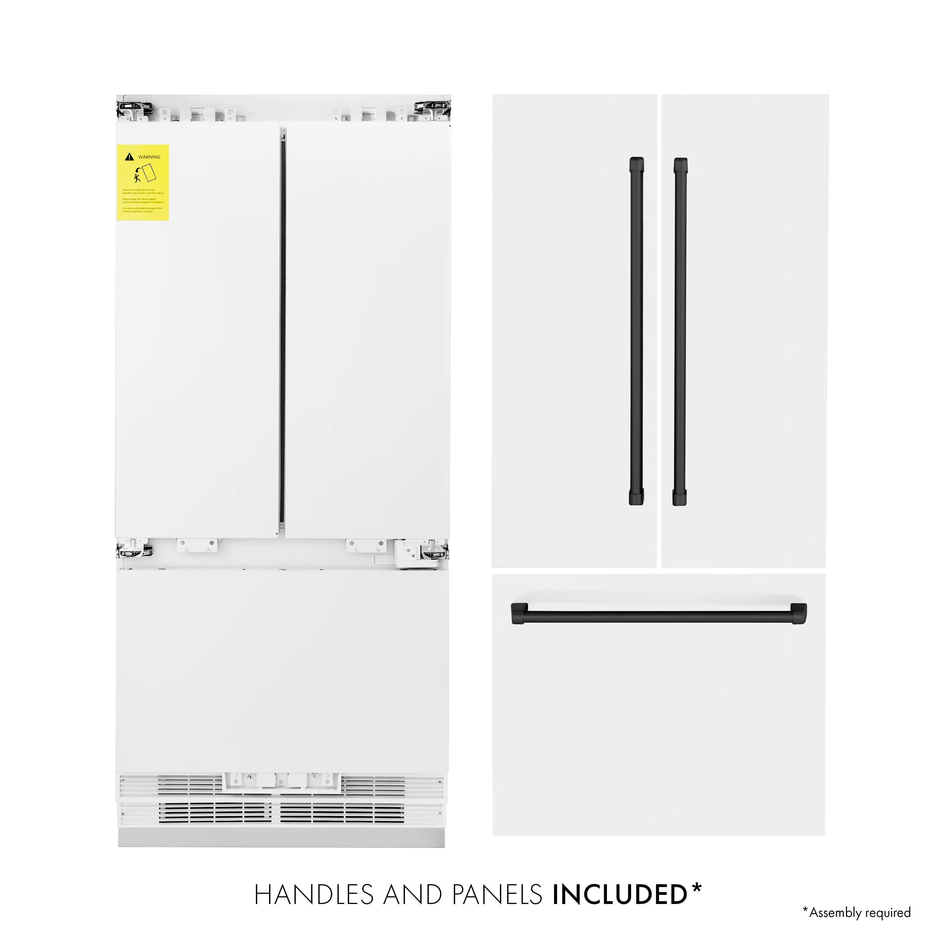 ZLINE Autograph Edition 36 in. 19.6 cu. ft. French Door Built-In Bottom Freezer Refrigerator with Water Dispenser and Ice Maker in White Matte with Matte Black Accents (RBIVZ-WM-36-MB) - Image 2