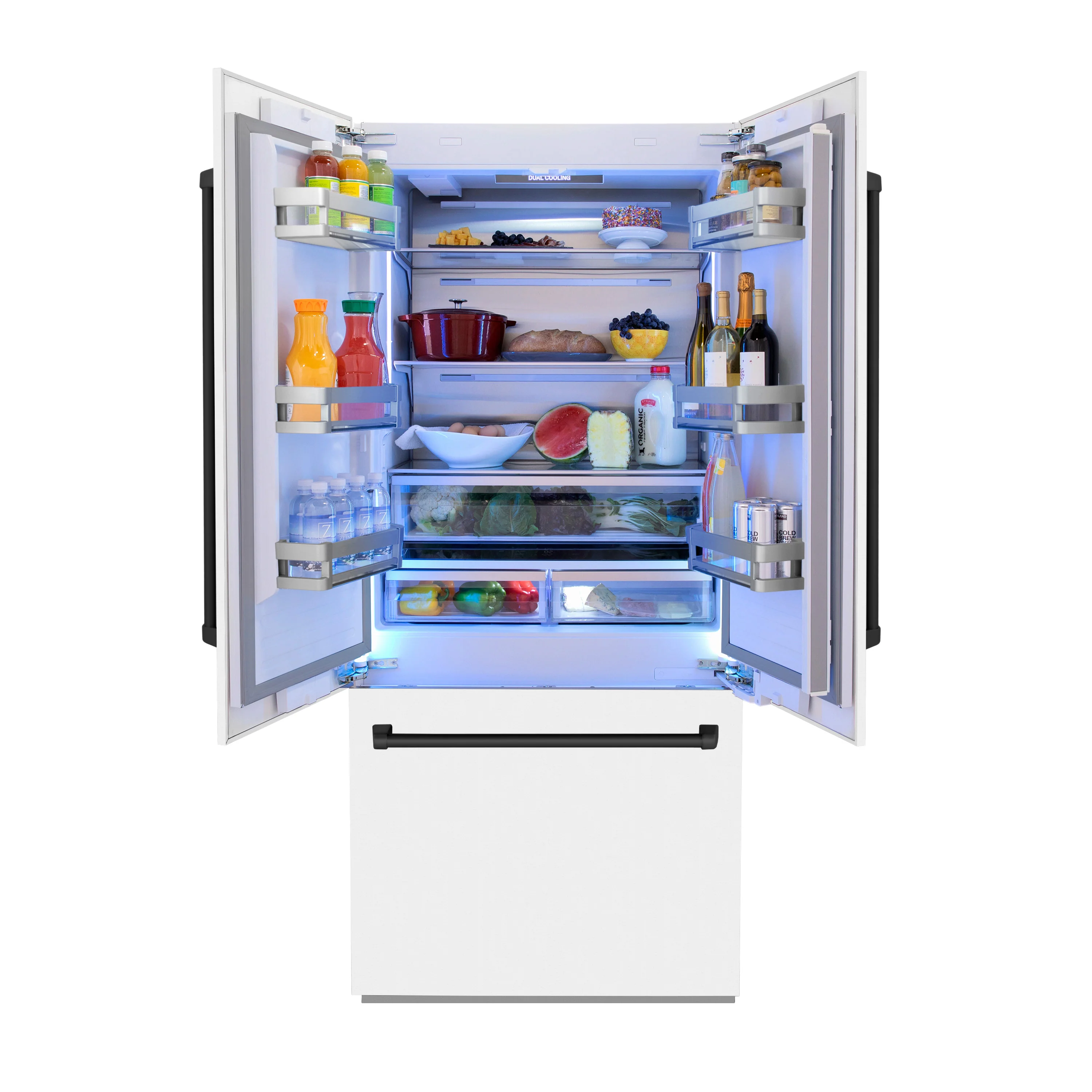 ZLINE Autograph Edition 36 in. 19.6 cu. ft. French Door Built-In Bottom Freezer Refrigerator with Water Dispenser and Ice Maker in White Matte with Matte Black Accents (RBIVZ-WM-36-MB) - Image 5