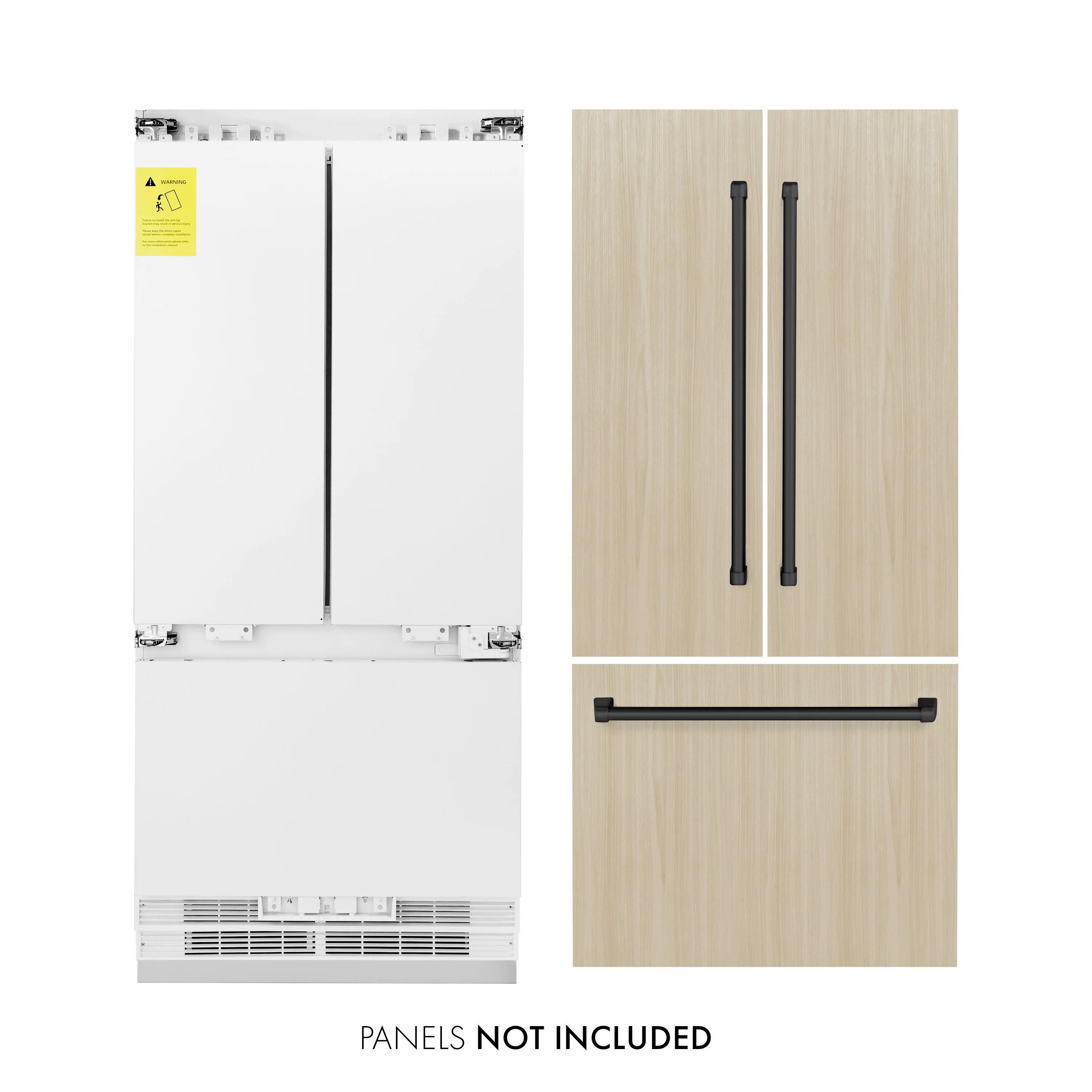 ZLINE Autograph Edition 36 in. 19.6 cu. ft. Panel Ready French Door Built-In Bottom Freezer Refrigerator with Water Dispenser and Ice Maker with Matte Black Accents (RBIVZ-36-MB)