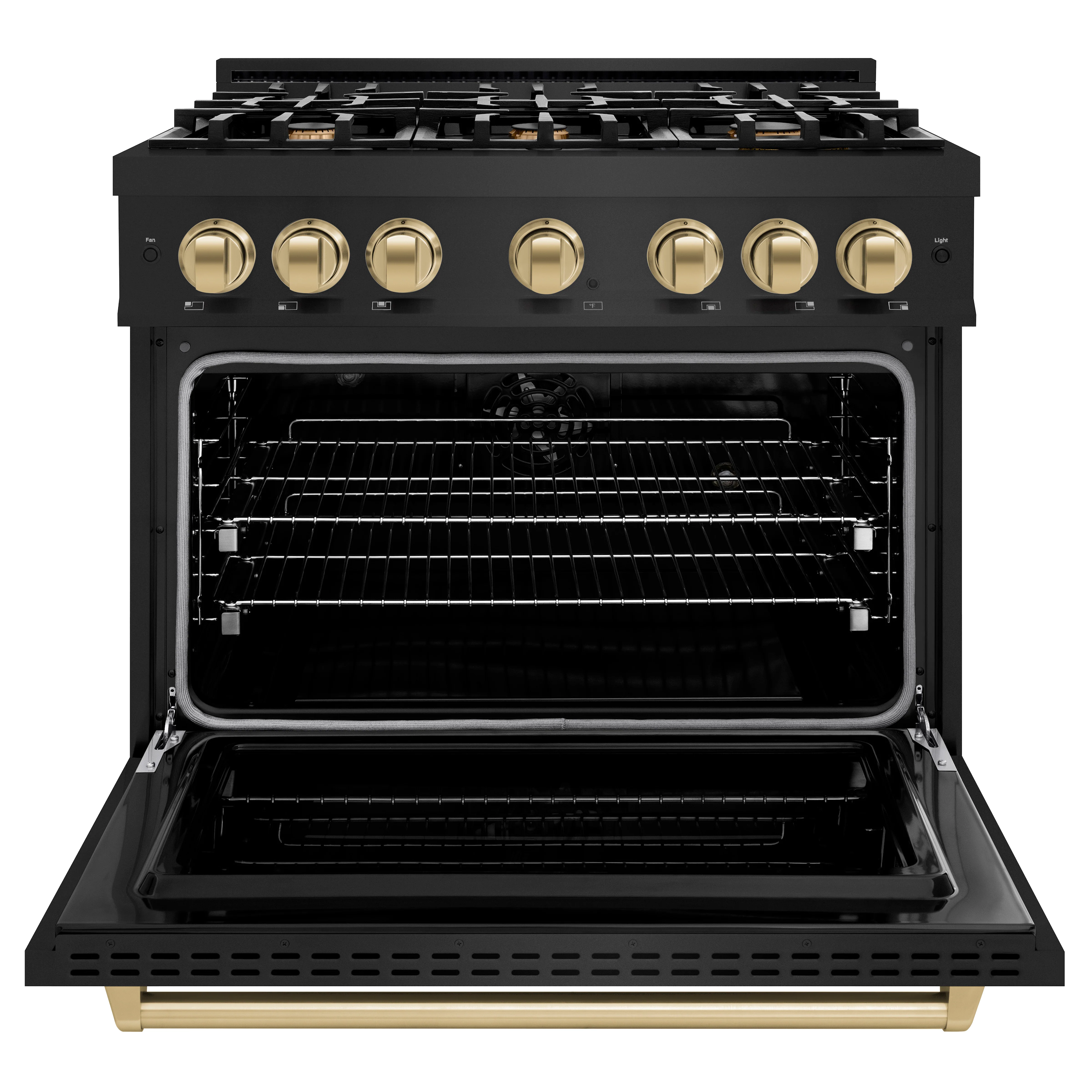 ZLINE Autograph Edition 36 in. 5.2 cu. ft. Classic Dual Fuel Range with 6 Burner Gas Cooktop and Electric Convection Oven in Black Stainless Steel with Champagne Bronze Accents (CDRBZ-36-CB) - Image 3