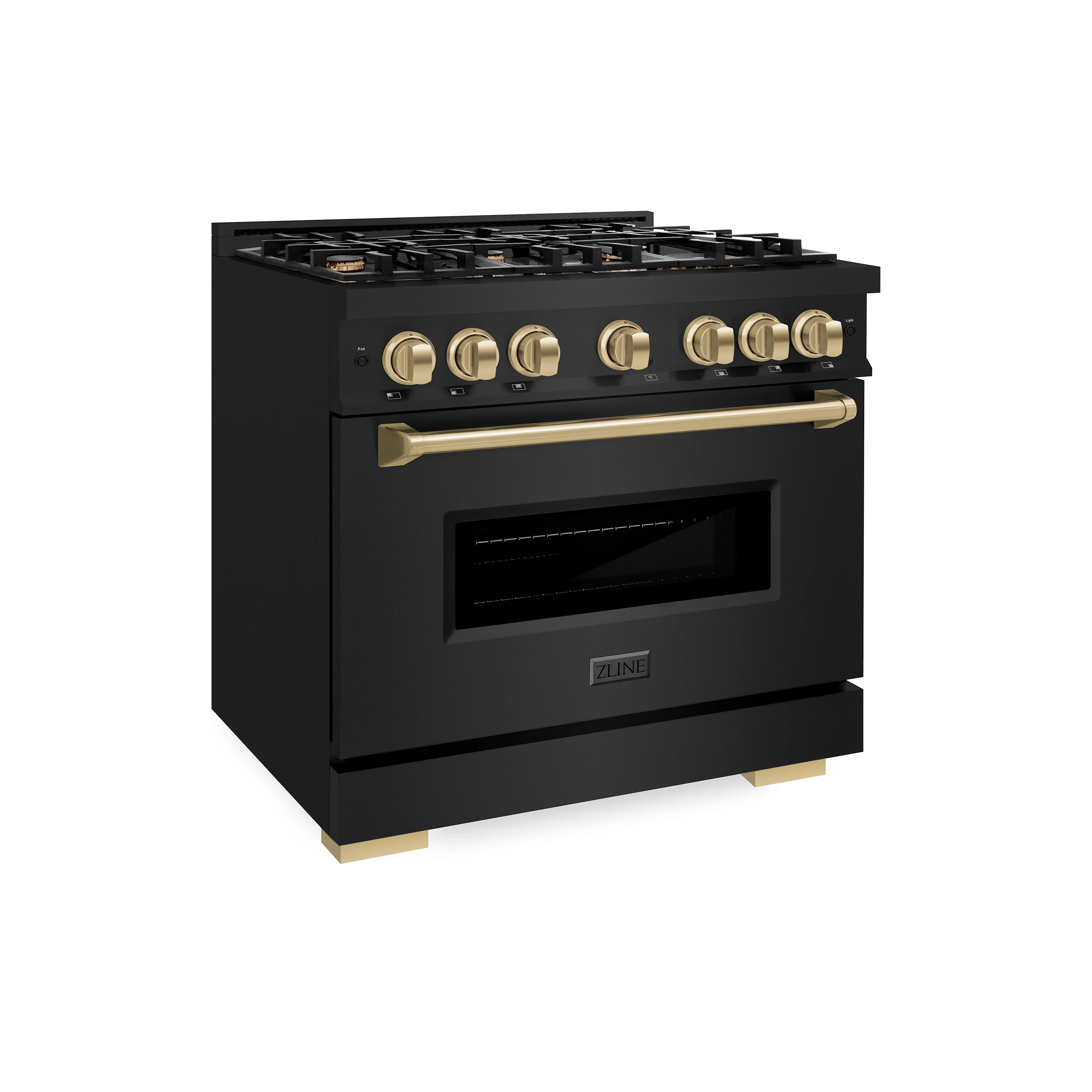 ZLINE Autograph Edition 36 in. 5.2 cu. ft. Classic Dual Fuel Range with 6 Burner Gas Cooktop and Electric Convection Oven in Black Stainless Steel with Champagne Bronze Accents (CDRBZ-36-CB) - Image 5