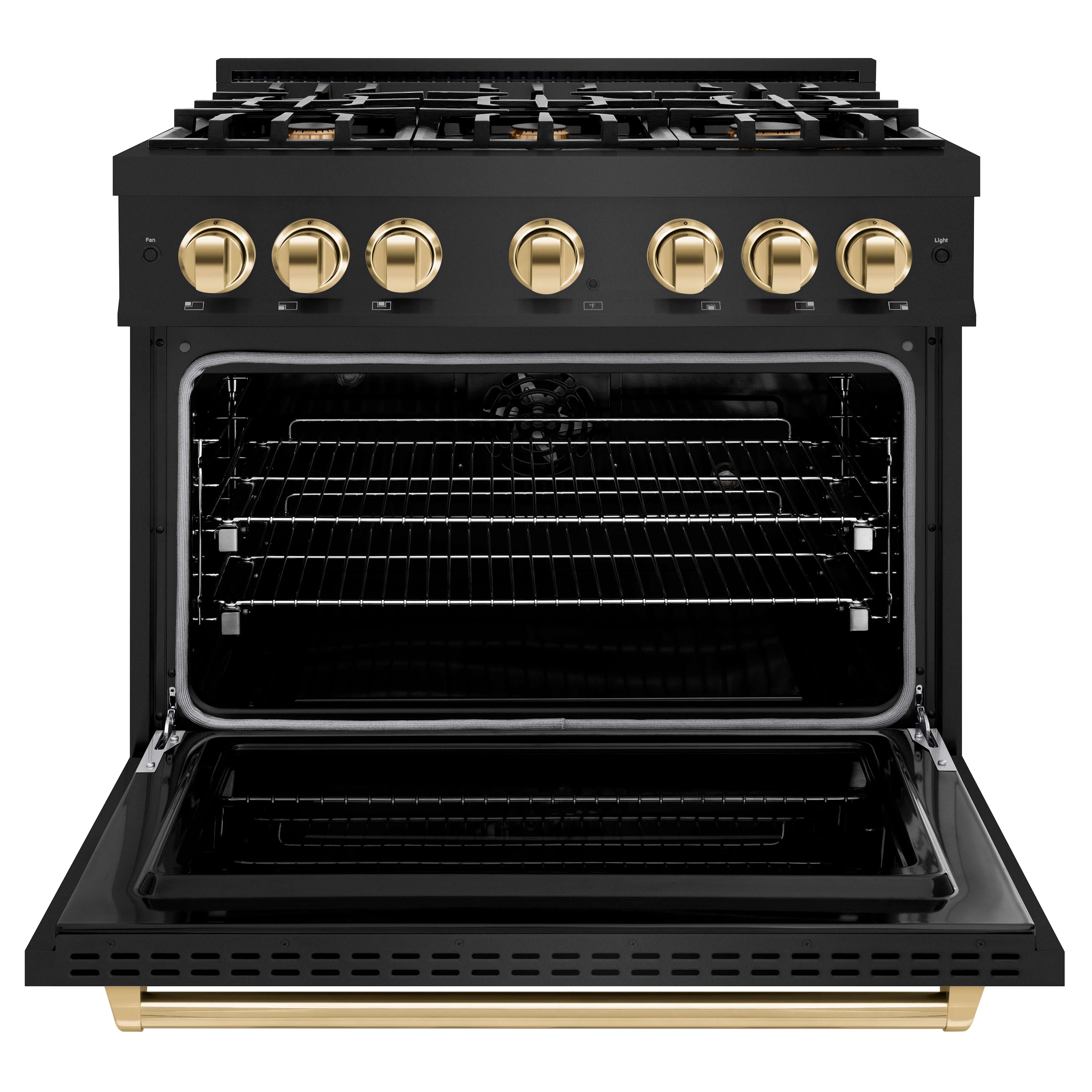ZLINE Autograph Edition 36 in. 5.2 cu. ft. Classic Dual Fuel Range with 6 Burner Gas Cooktop and Electric Convection Oven in Black Stainless Steel with Polished Gold Accents (CDRBZ-36-G) - Image 3