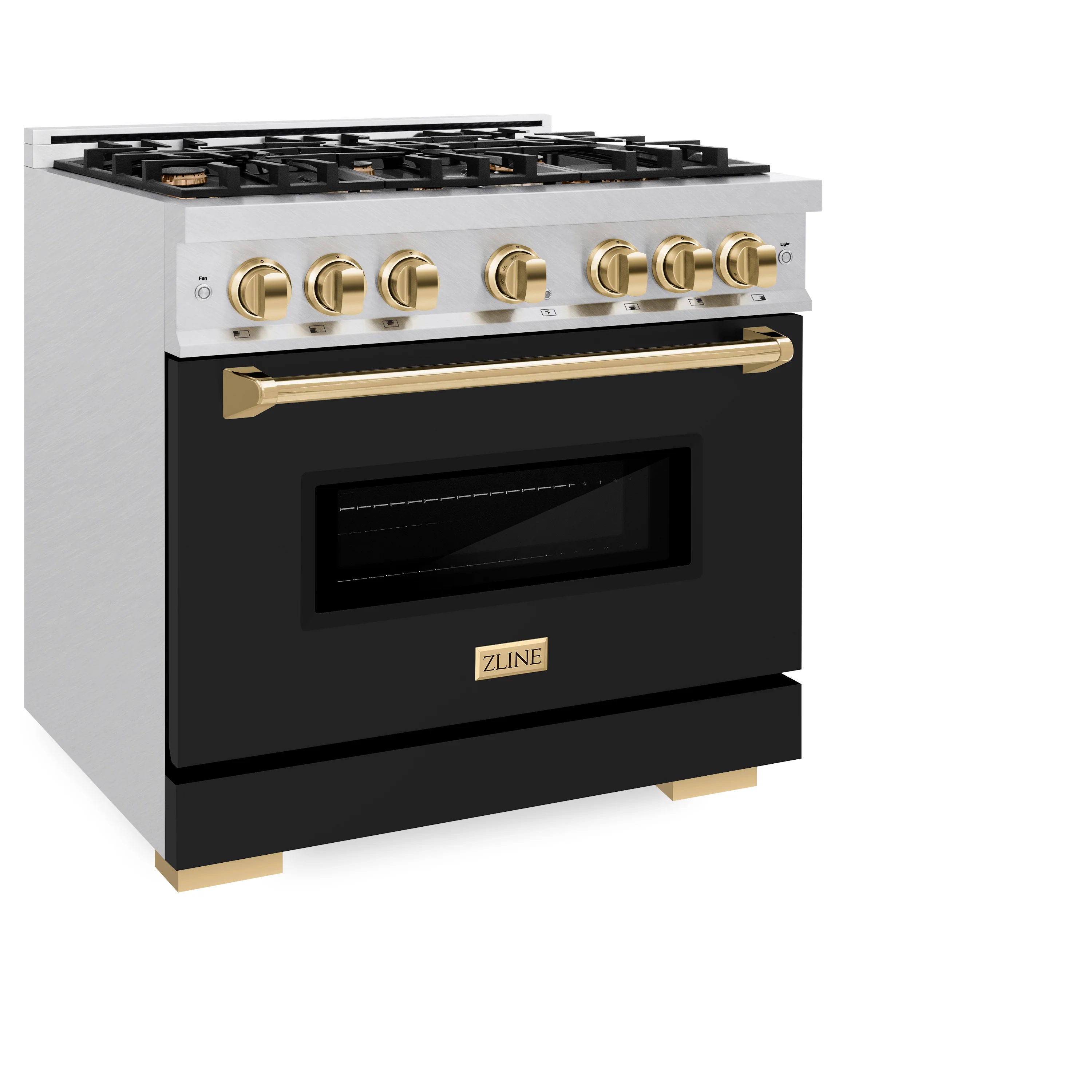 ZLINE Autograph Edition 36 in. 5.2 cu. ft. Classic Dual Fuel Range with 6 Burner Gas Cooktop and Electric Convection Oven in Satin Stainless Steel with Polished Gold Accents (CDRSZ-36-G) - Image 6