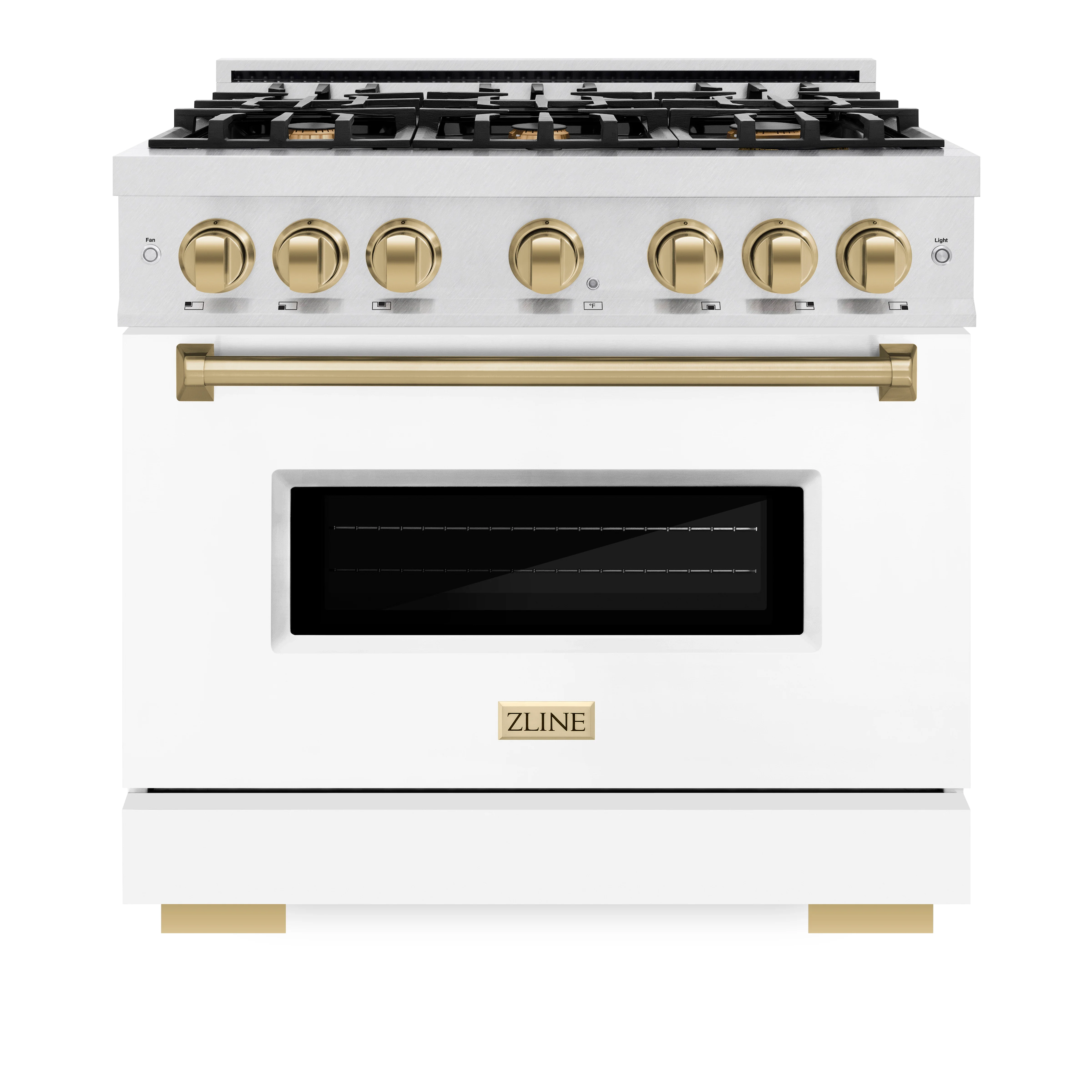 ZLINE Autograph Edition 36 in. 5.2 cu. ft. Classic Dual Fuel Range with 6 Burner Gas Cooktop and Electric Convection Oven in Satin Stainless Steel with White Matte Door and Champagne Bronze Accents (CDRSZ-WM-36-CB) - Image 3