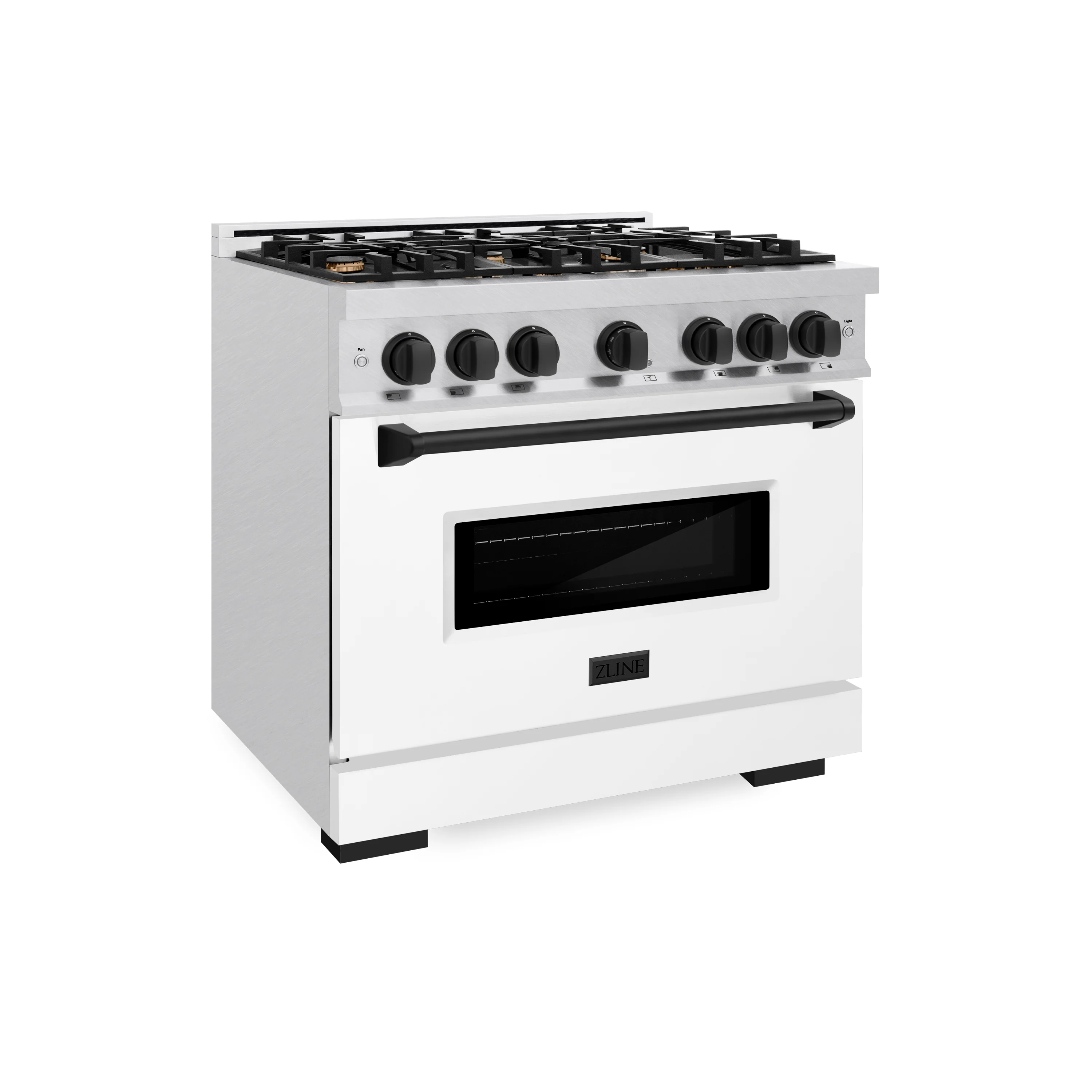 ZLINE Autograph Edition 36 in. 5.2 cu. ft. Classic Dual Fuel Range with 6 Burner Gas Cooktop and Electric Convection Oven in Satin Stainless Steel with White Matte Door and Matte Black Accents (CDRSZ-WM-36-MB) - Image 7