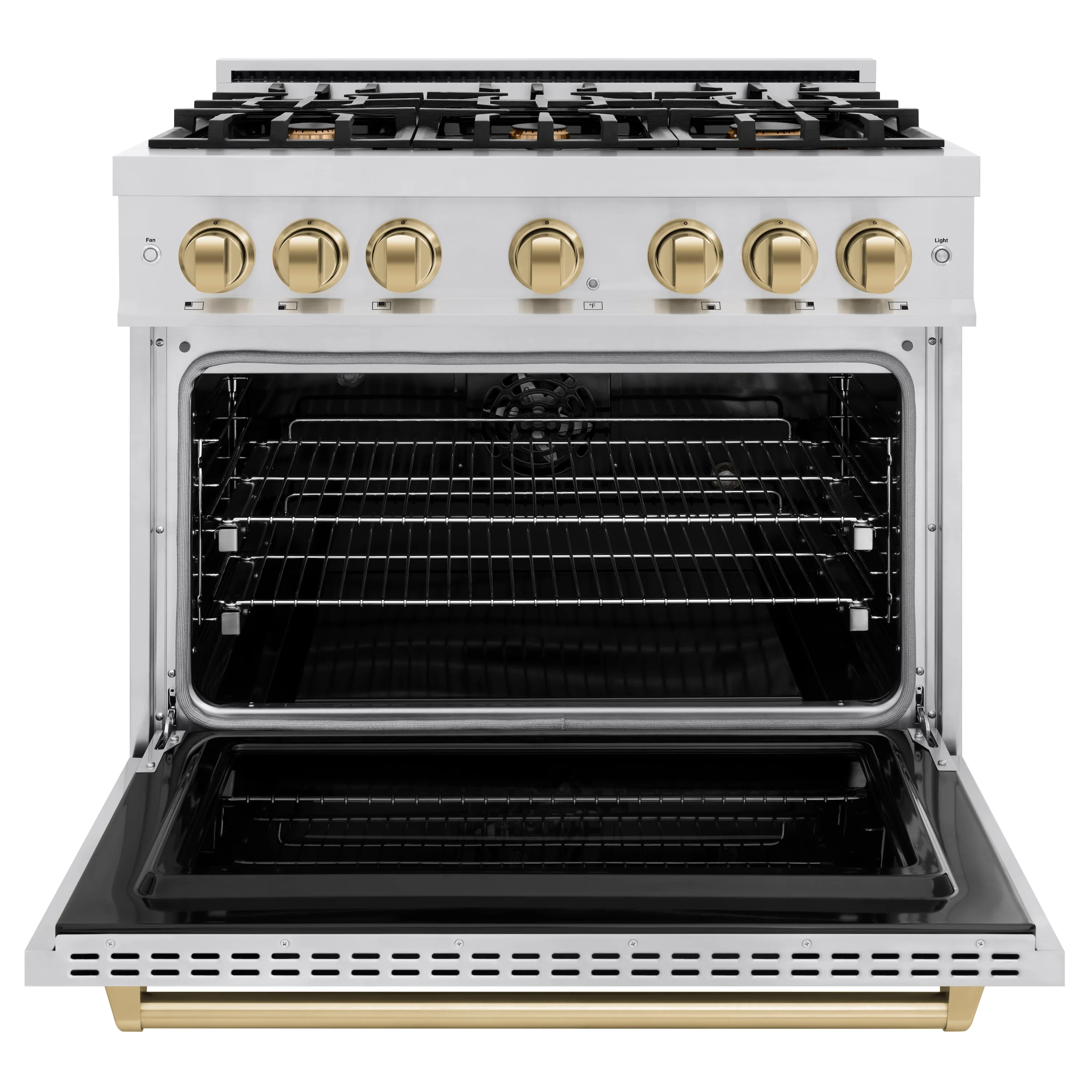 ZLINE Autograph Edition 36 in. 5.2 cu. ft. Classic Dual Fuel Range with 6 Burner Gas Cooktop and Electric Convection Oven in Stainless Steel with Champagne Bronze Accents (CDRZ-36-CB) - Image 3