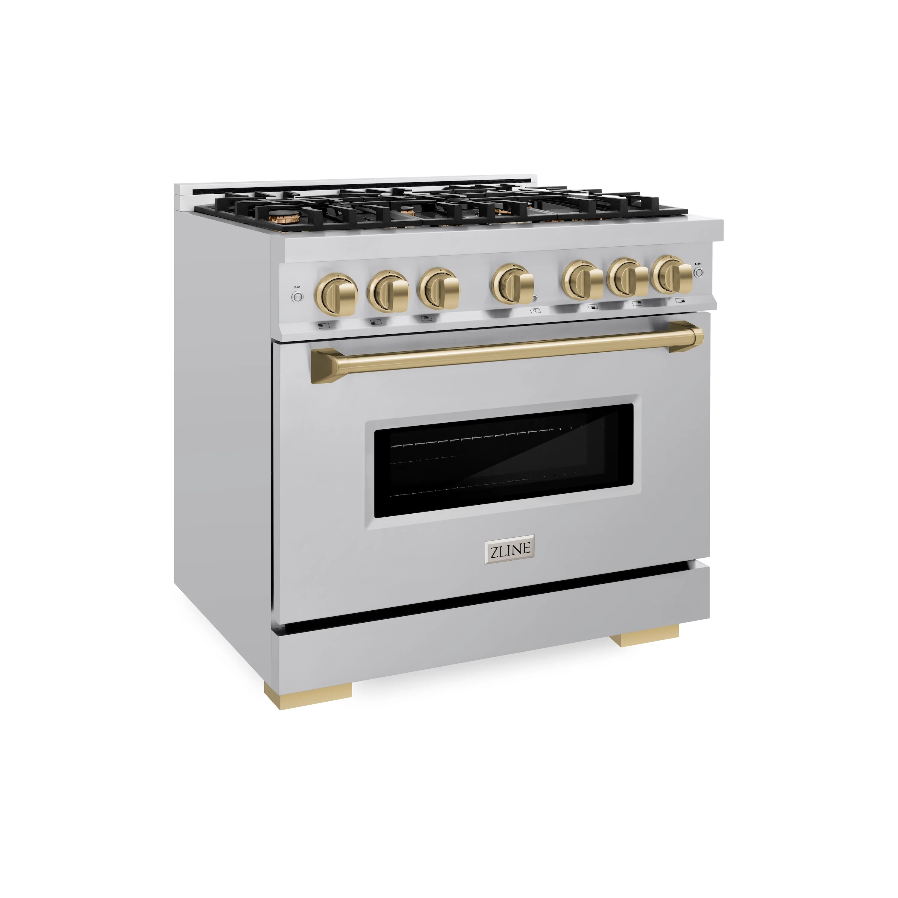 ZLINE Autograph Edition 36 in. 5.2 cu. ft. Classic Dual Fuel Range with 6 Burner Gas Cooktop and Electric Convection Oven in Stainless Steel with Champagne Bronze Accents (CDRZ-36-CB) - Image 5