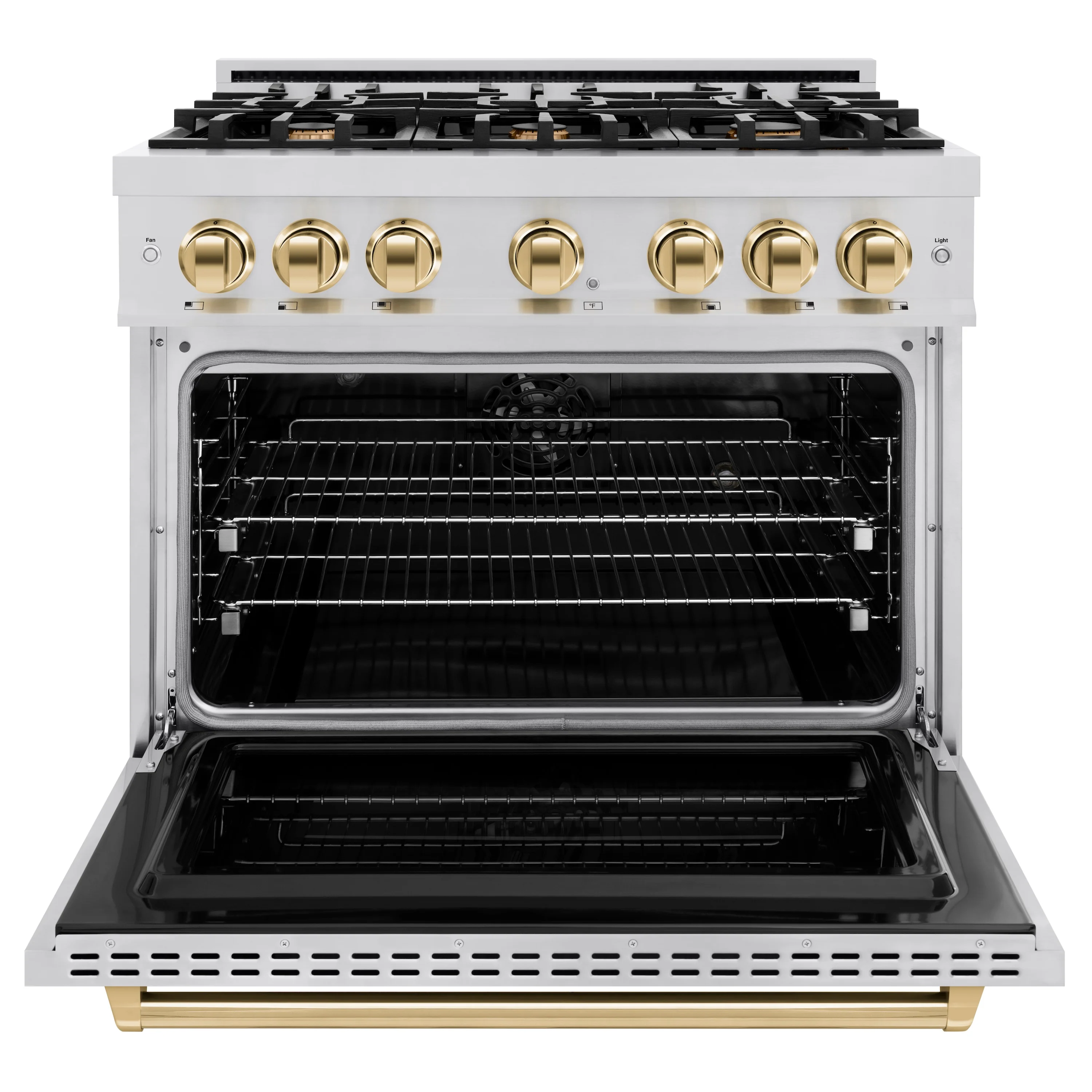ZLINE Autograph Edition 36 in. 5.2 cu. ft. Classic Dual Fuel Range with 6 Burner Gas Cooktop and Electric Convection Oven in Stainless Steel with Polished Gold Accents (CDRZ-36-G) - Image 3