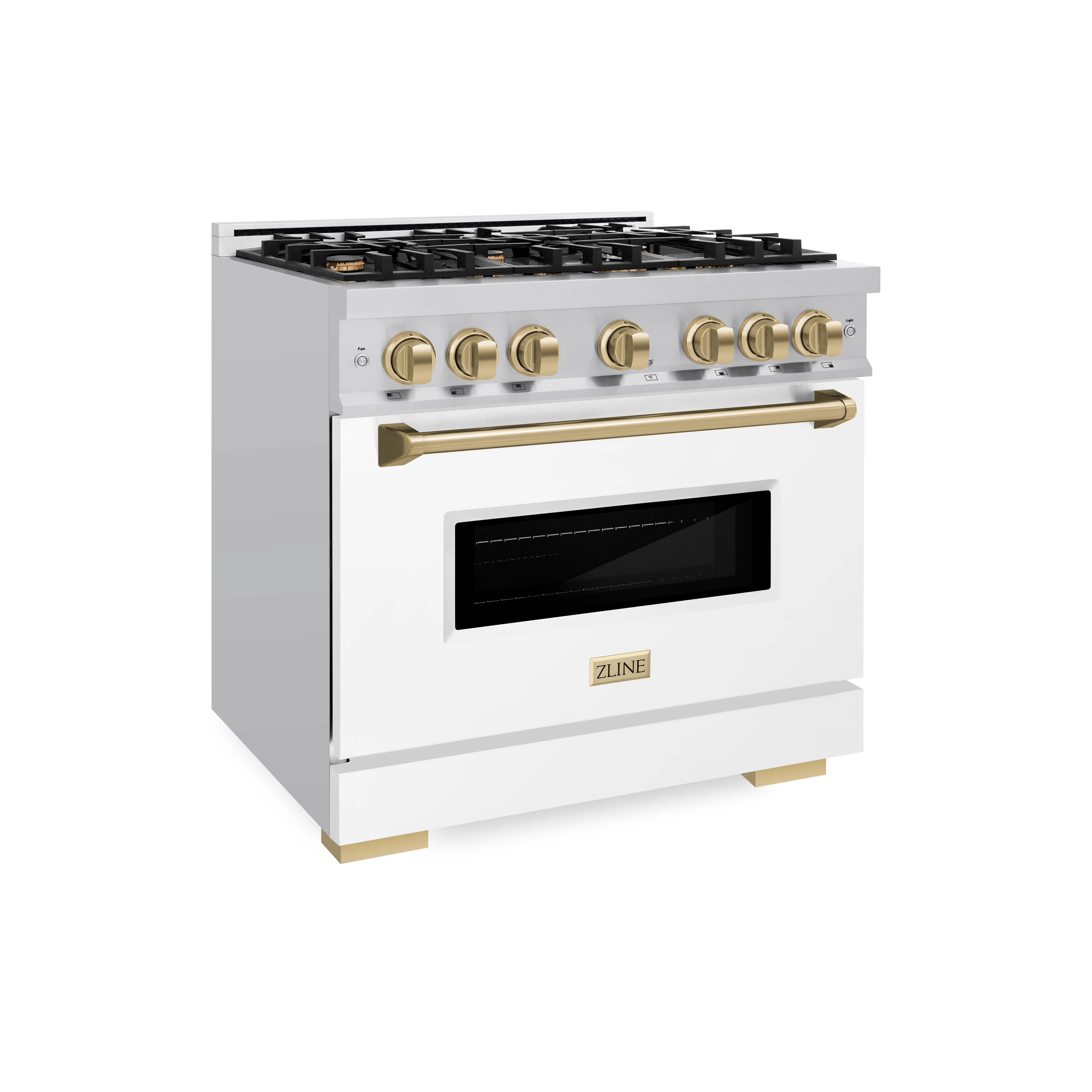 ZLINE Autograph Edition 36 in. 5.2 cu. ft. Classic Dual Fuel Range with 6 Burner Gas Cooktop and Electric Convection Oven in Stainless Steel with White Matte Door and Champagne Bronze Accents (CDRZ-WM-36-CB) - Image 5